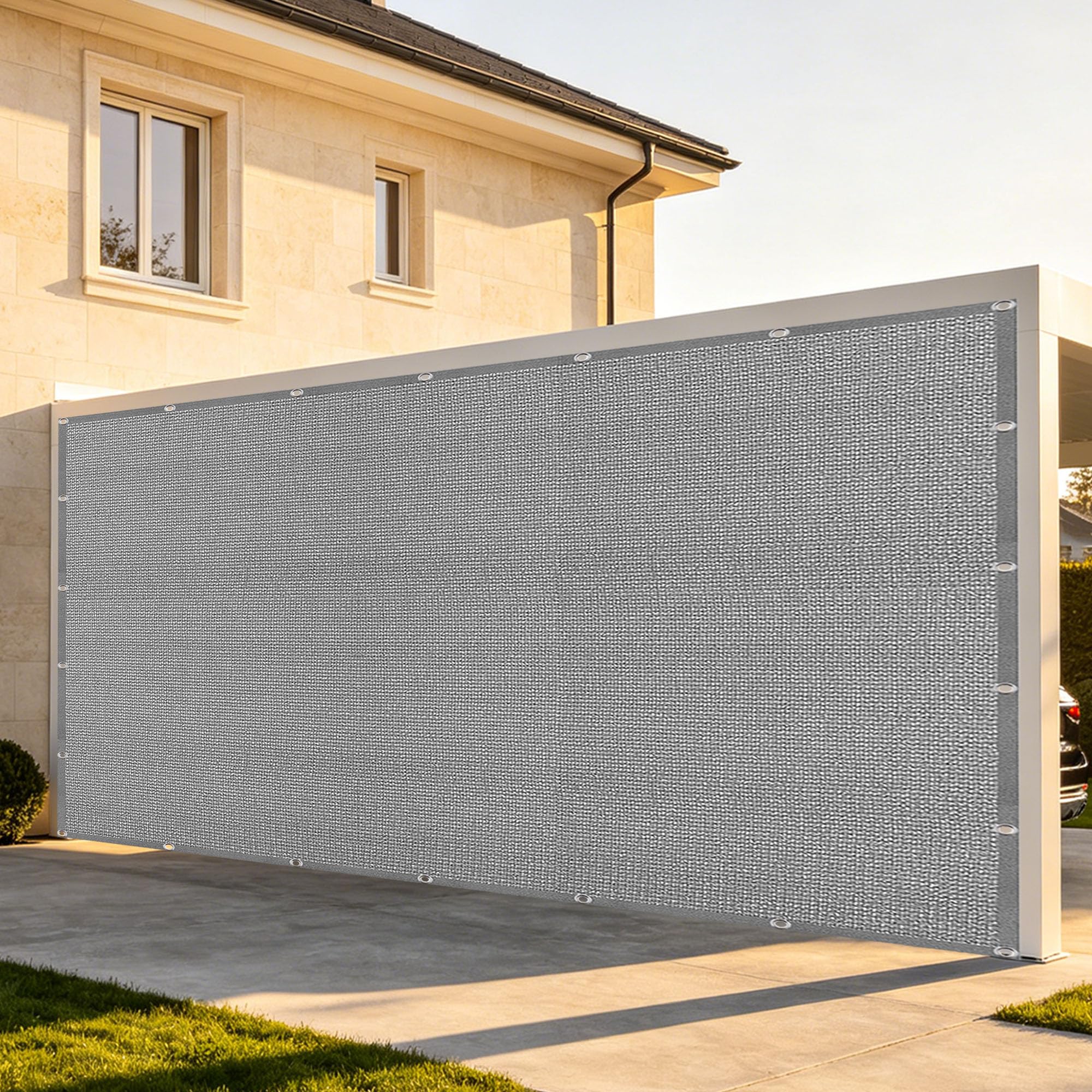 Filet d'ombrage 3.2 x 3.8 m gris clair perméable avec œillets pour serre