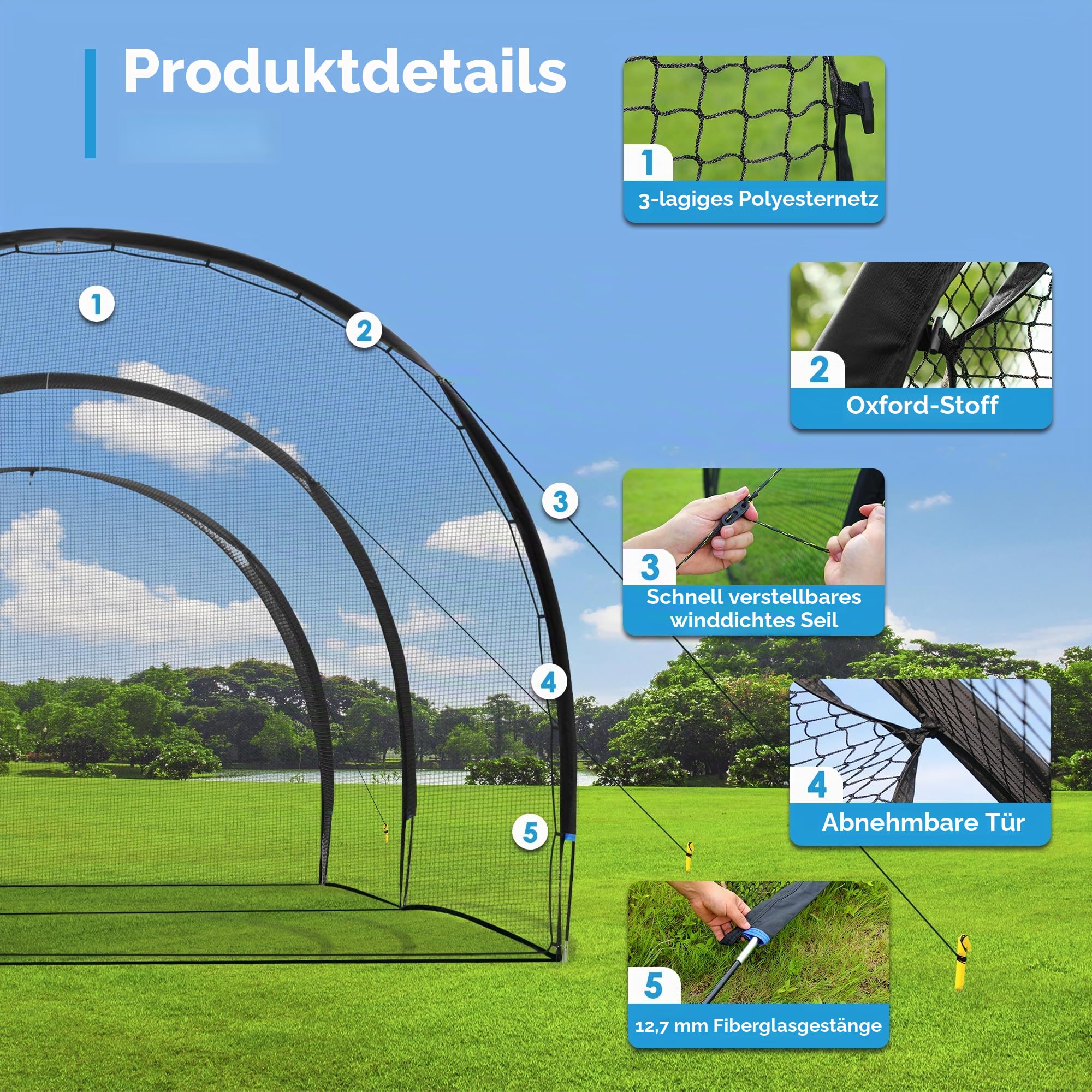 ORIENTOOLS Baseball Schlagkäfig Netz, 6 m Baseball Trainingskäfignetz aus Polyester, Baseball, Softball für Outdoor Training