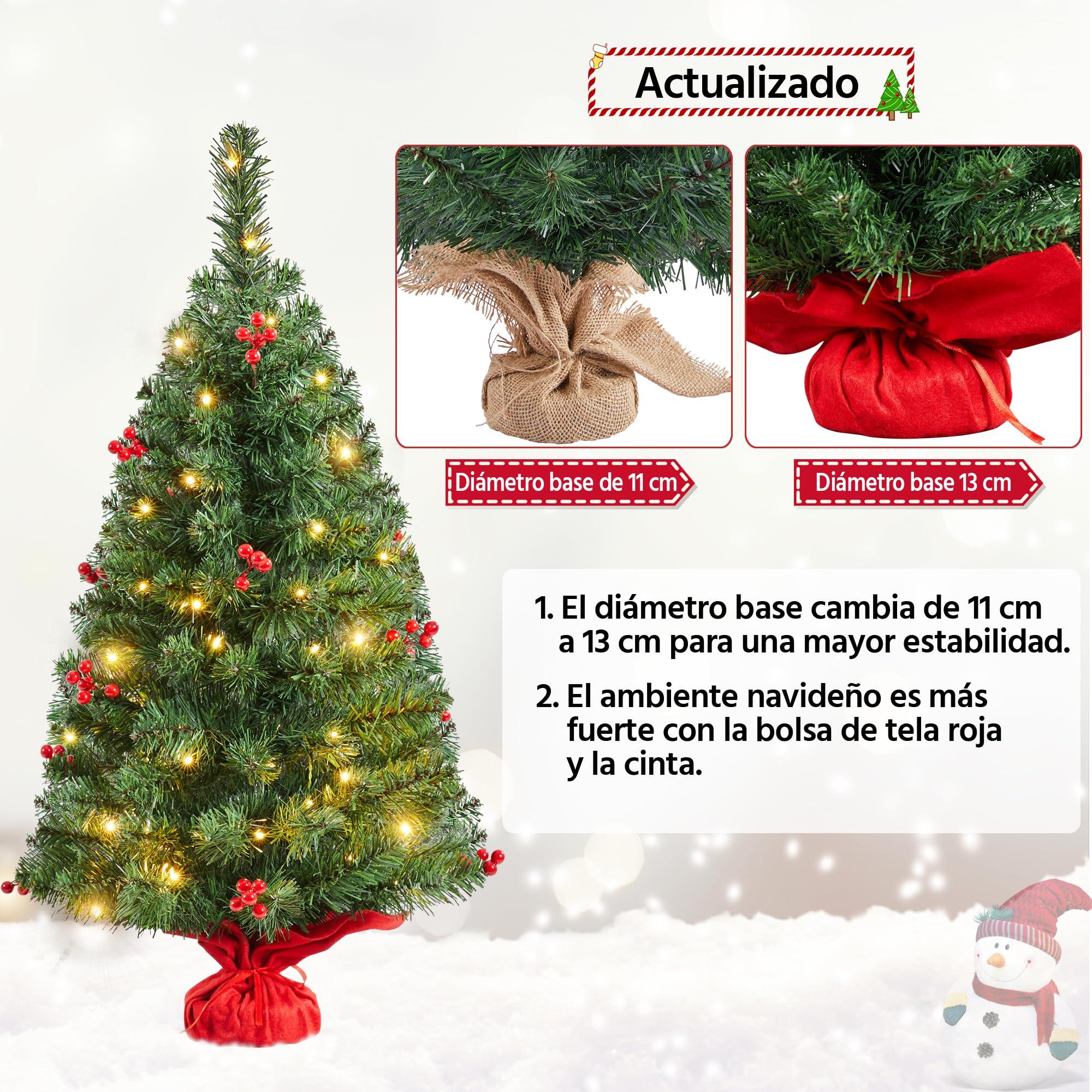 Yaheetech 90cm Mini Árboles de Navidad Artificiales de 96 Ramas, con LED