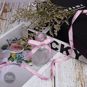 Amazon.com: Ribbli Light Pink and White Gingham Ribbon,3/8