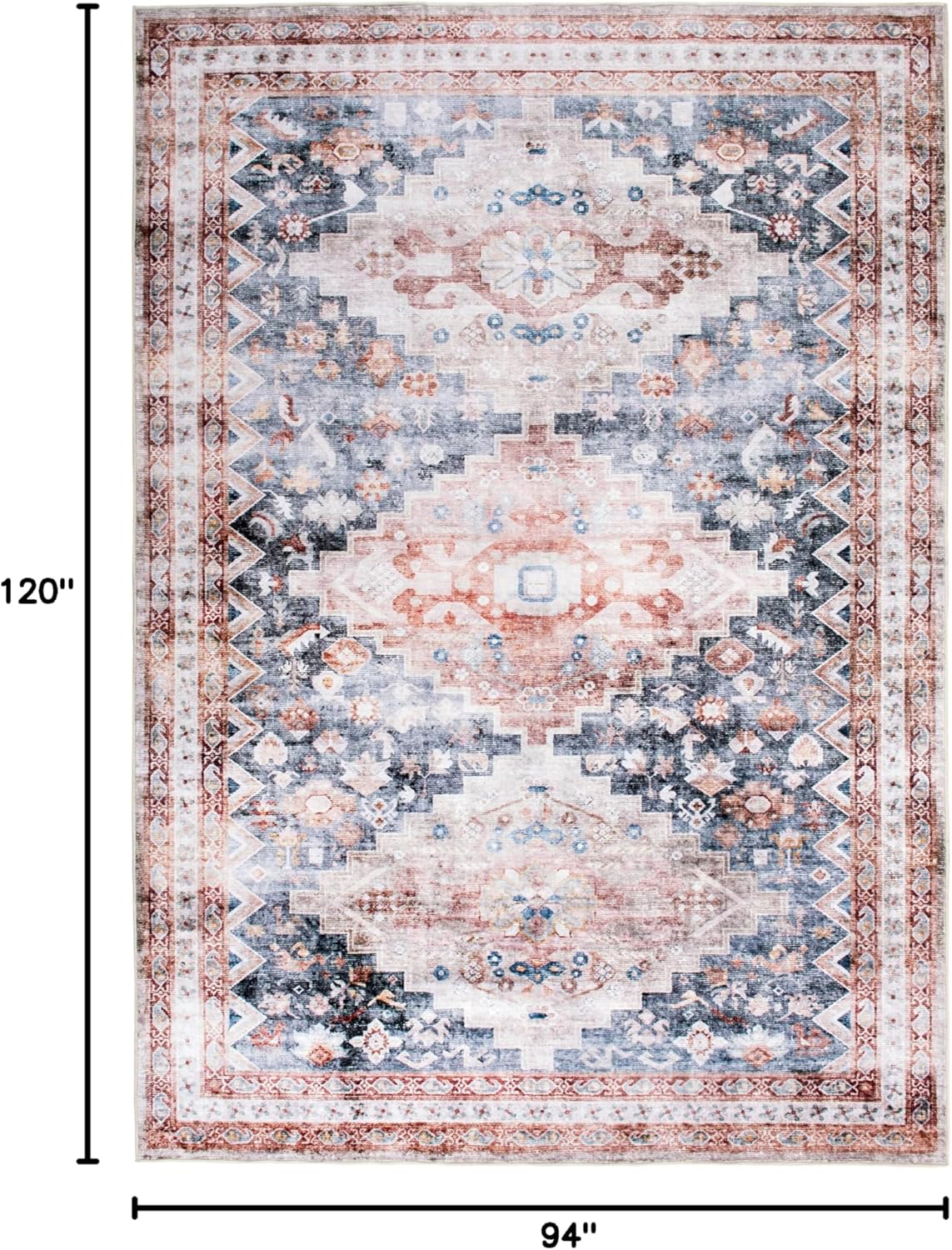Rugshop Distressed Transitional Machine Washable Stain Resistant Non-Shed Eco Friendly Non Slip Area Rug 7' 10" x 10' Multi