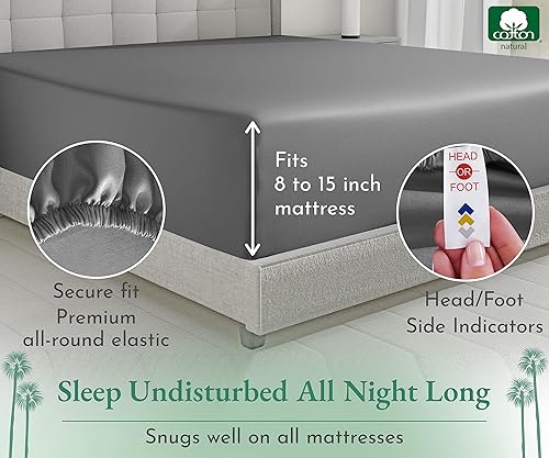 Miniatura 4 de California Design Den - Sábana bajera ajustable de algodón de 600 hilos, con bolsillo profundo elástico