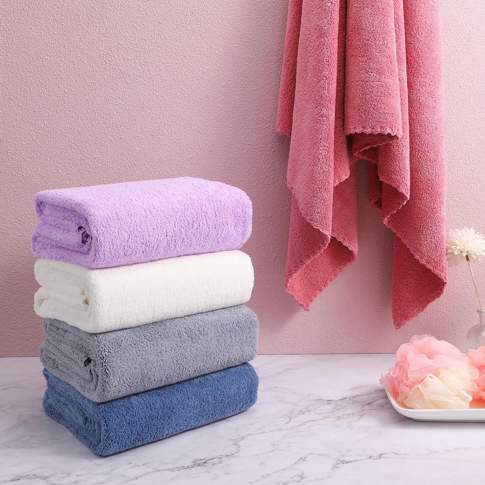 VALICLUD 5 Piezas Toallas de Baño de Microfibra Absorbentes Diseño Sólido Colores Gris Rojo Púrpura y y Duraderas para Ducha y SPA Familiar
