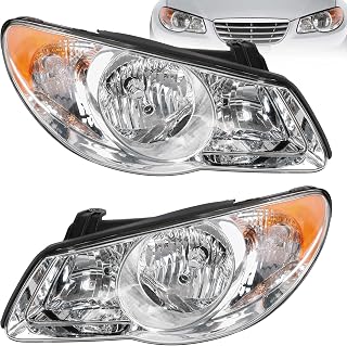 Headlight Assembly Fit for 2007 2008 2009 Hyundai Elantra, Clear Lens Chrome Housing Amber Reflector, Includes Bulbs & Wiring Harness, Replacement for HY2502138 HY2503138 921012H050 921022H050