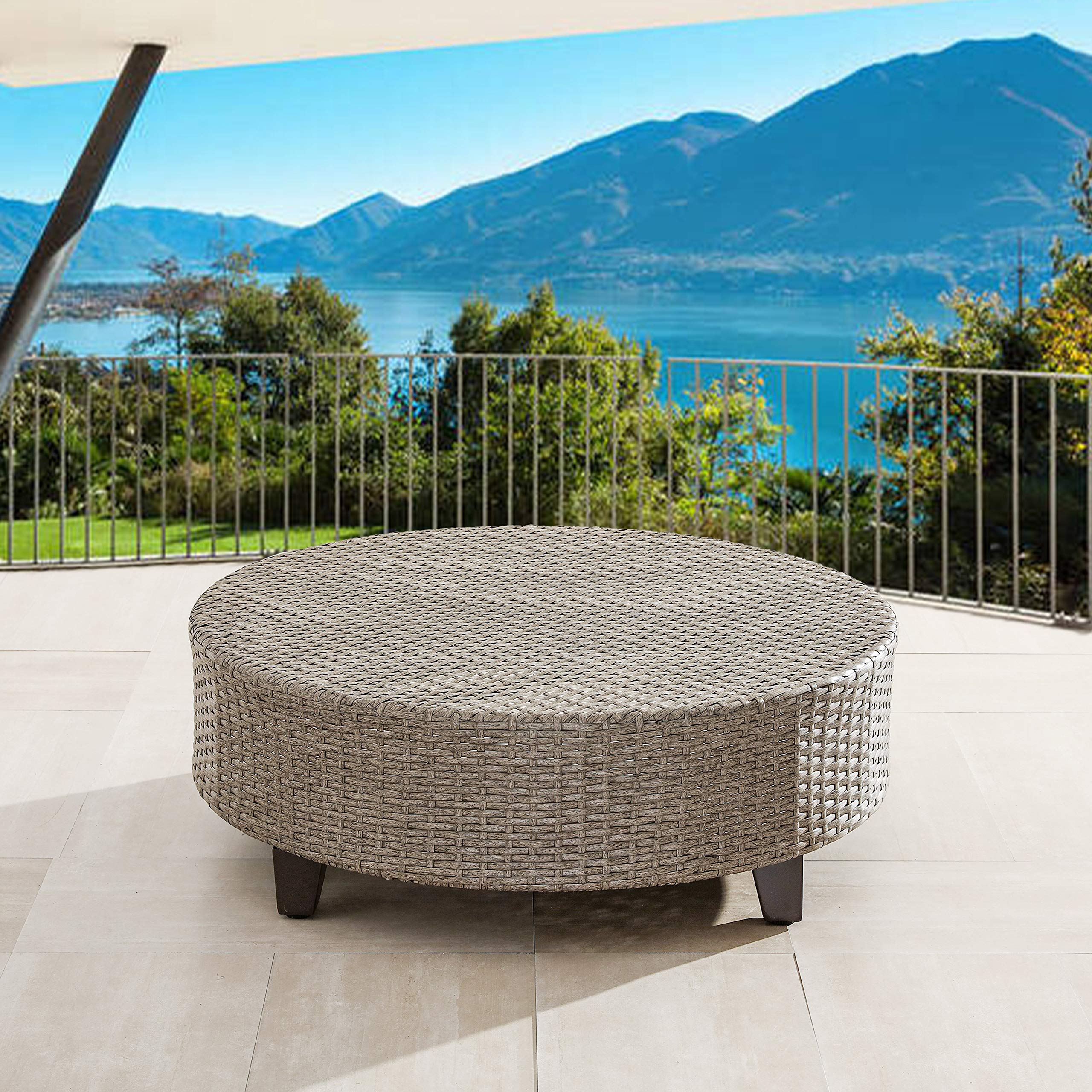 Amazon Com Lokatse Home 35 Dia Patio Wicker Rattan Outdoor Round Coffee Table Brown Garden Outdoor