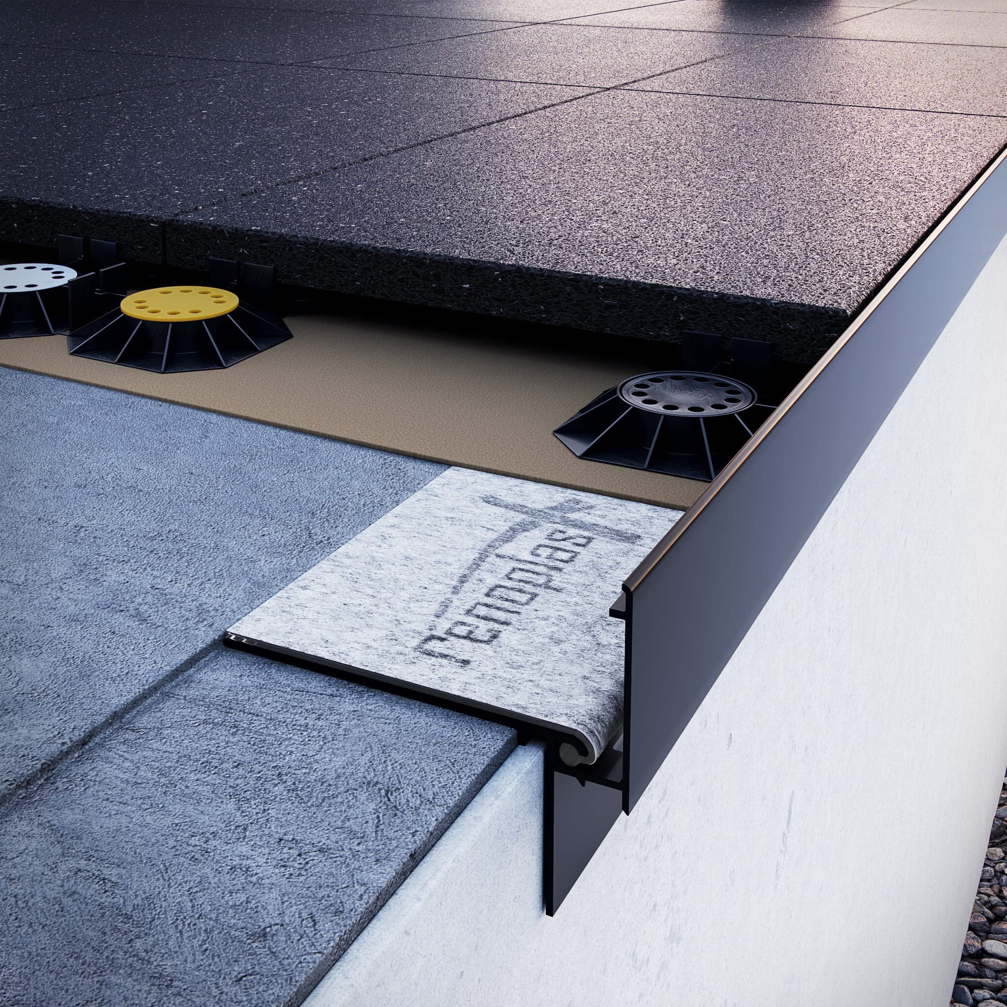 Renoplast® Aluminium Traufprofil W35+ 200cm Graphit | Fertigstellung von Terrassen und Balkonen | Belüftete Böden Erhöht | Wasser ablaufsysteme Winkelprofil | Korrosionsschutz Balkonprofile