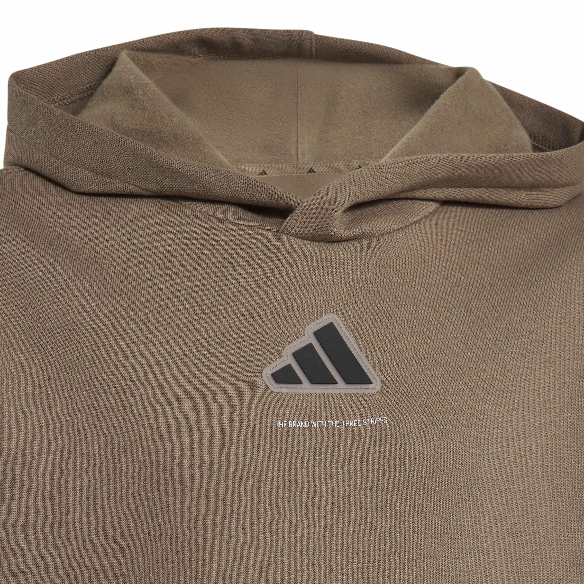 adidas Chlopcy Adidas Boys Slogan Fleece Hoodie Sweatshirt, Khaki Six, 13-14 Years