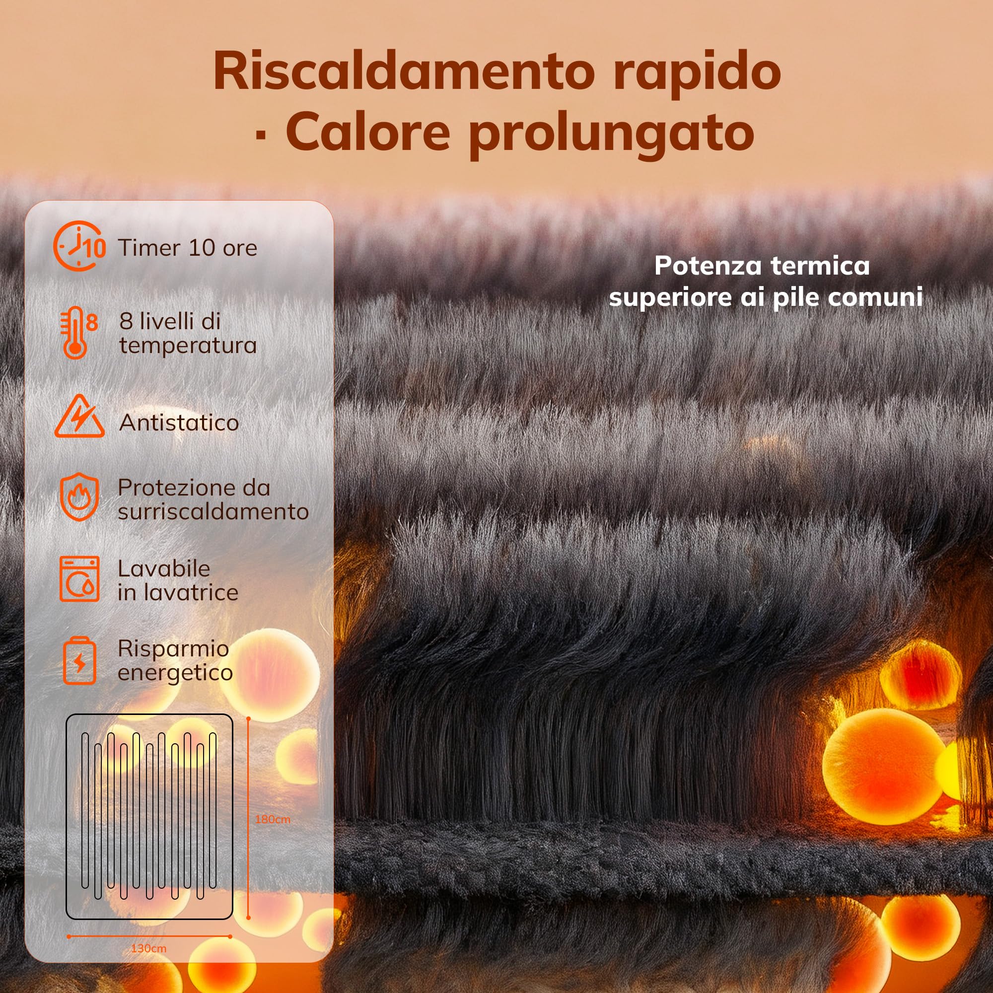 Keenstone Coperta Elettrica, Coperta Riscaldante Elettrica 180x130 CM 6 Pegnimento Automatico, 9 Livelli di Riscaldamento, Lavabile in Macchina, Casa Regalo Donne Uomini