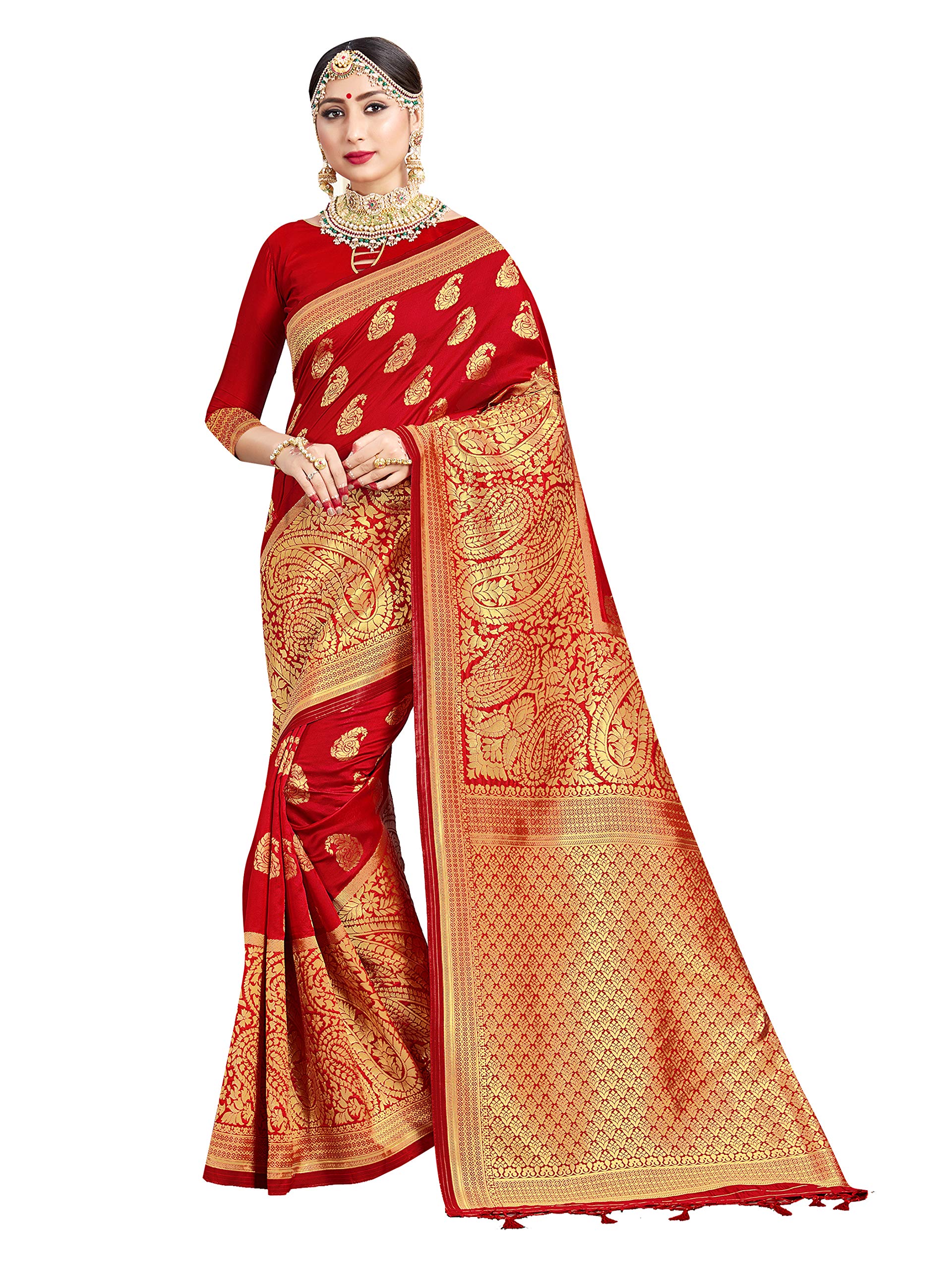 Elina fashion Sarees for Women Banarasi Art Silk Woven Sari - Indian Diwali Ethnic Gift Festival Saree & Unstitched Blouse