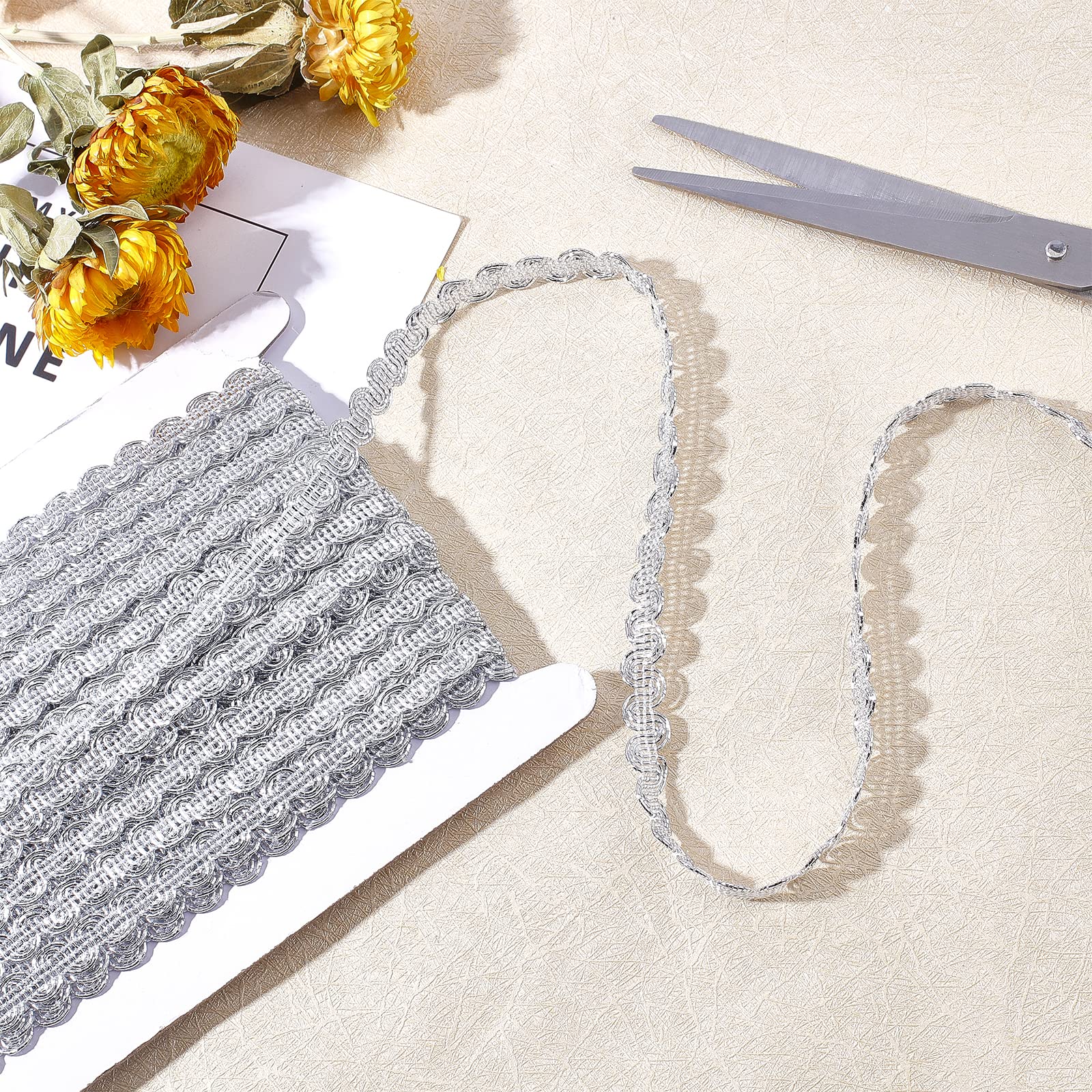 FINGERINSPIRE 10m Bordure Tressée Métallique Argentée Au Mètre 10 mm de Large en Polyester Ondulé Bord de Tresse Tissé Ruban Tressé pour la Couture Les Rideaux D'Ameublement la Décoration de Vêtements