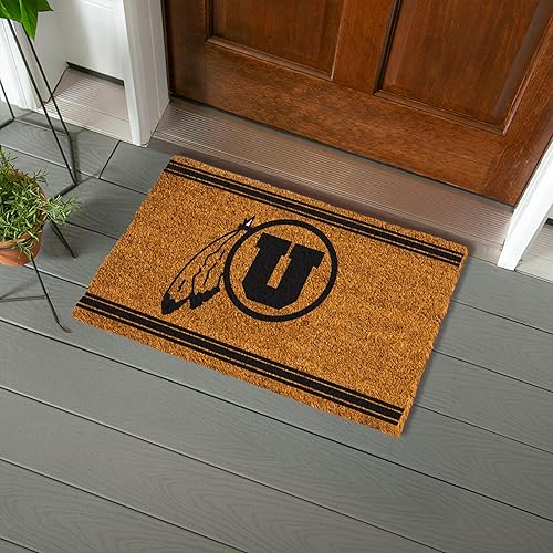 Team Sports America NCAA - Tapete de fibra de coco natural de la Universidad de Utah | Entrada interior y exterior | 28 x 16 pulgadas | Parte