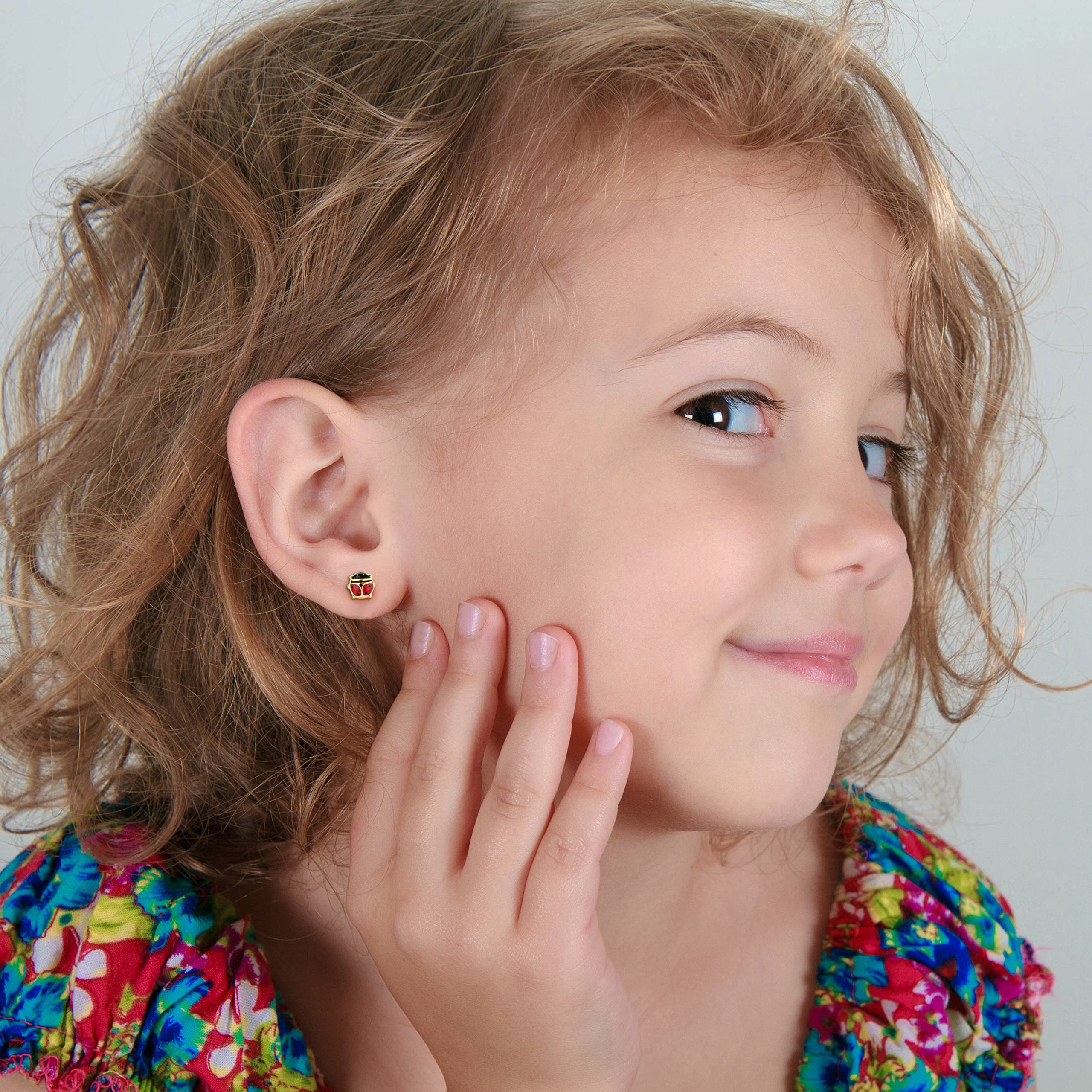 Miore Kids pendientes infantiles con mariquitas en oro amarillo de 9 kt 375 7 x 6,5 mm