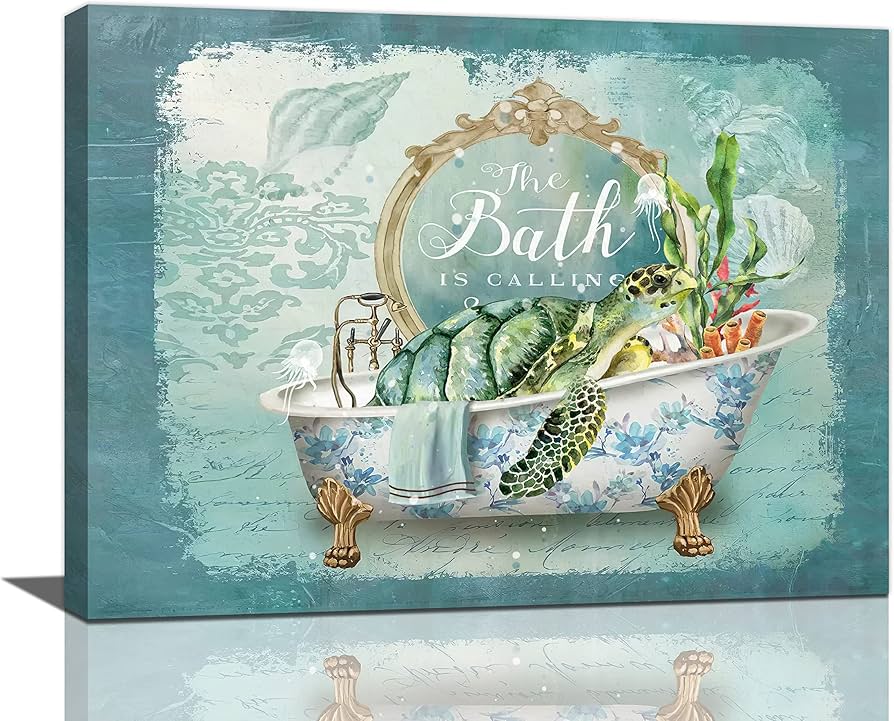 Beynepe Bathroom Decor Wall Art Turquoise Sea Turtle Bathroom