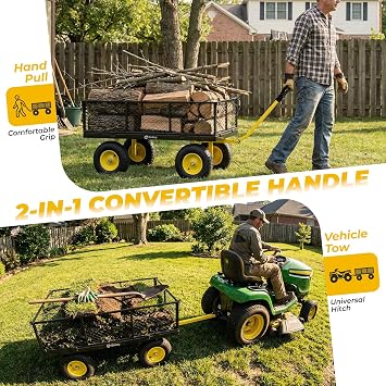 Sekey 7.7 Cu Ft Steel Garden Cart, 1400 lb Capacity, Towable Handle