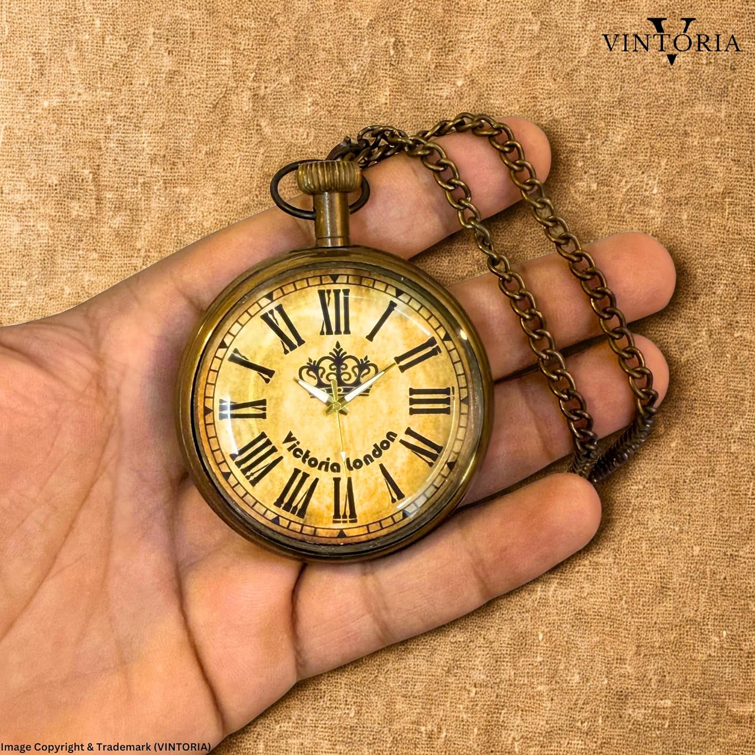 Brass Victorian Pocket Watch with Genuine Leather Case – Custom Engraved Vintage Style Clock– Personalized Gift for Men, Women, Collectors (Victorian, Antique, Brass)