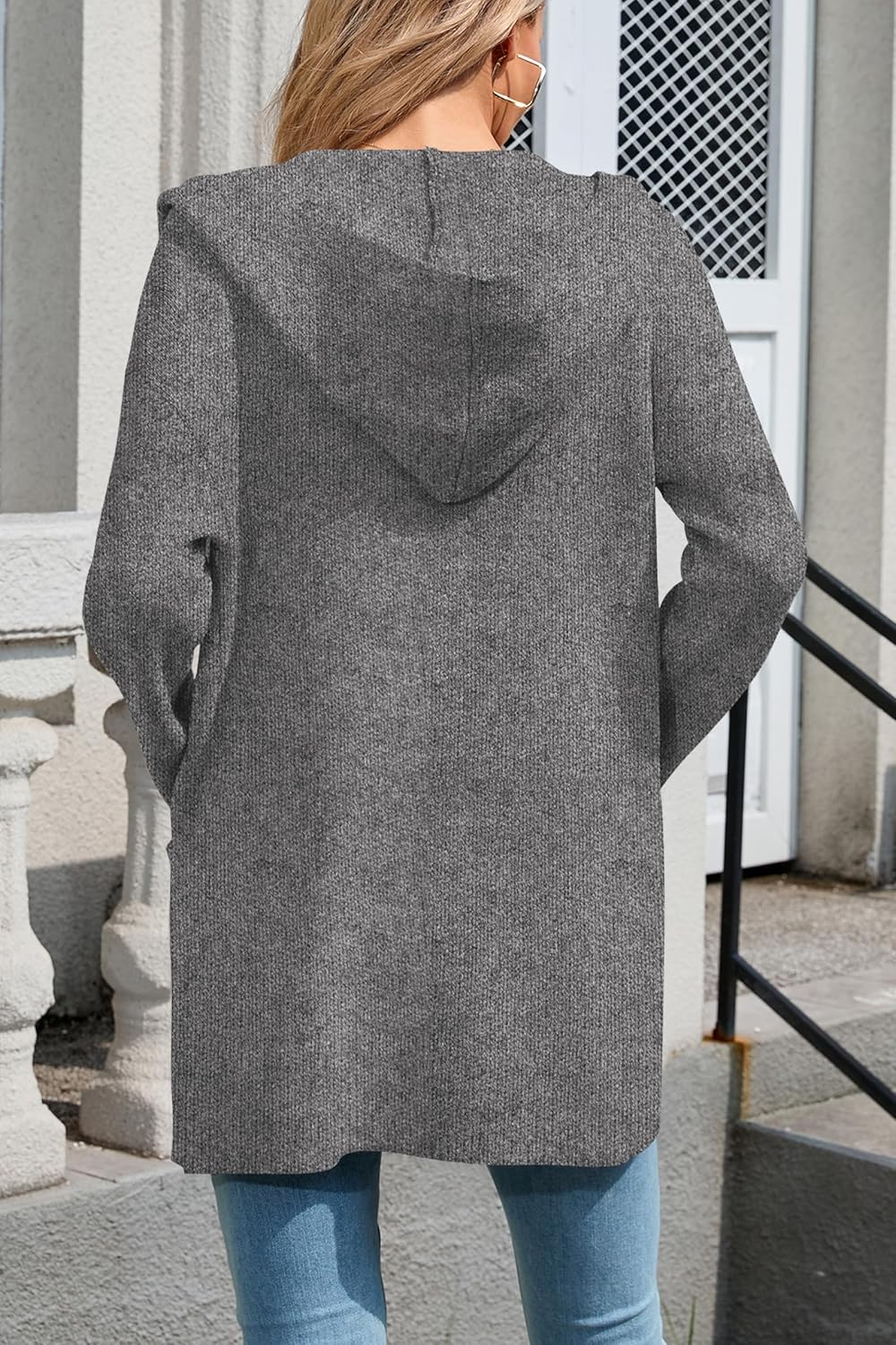 Cakulo Womens Long Hooded Cardigan Sweaters Oversized Fall Cardigans 2025 Open Front Knit Sweater Coats Pockets - Image 6