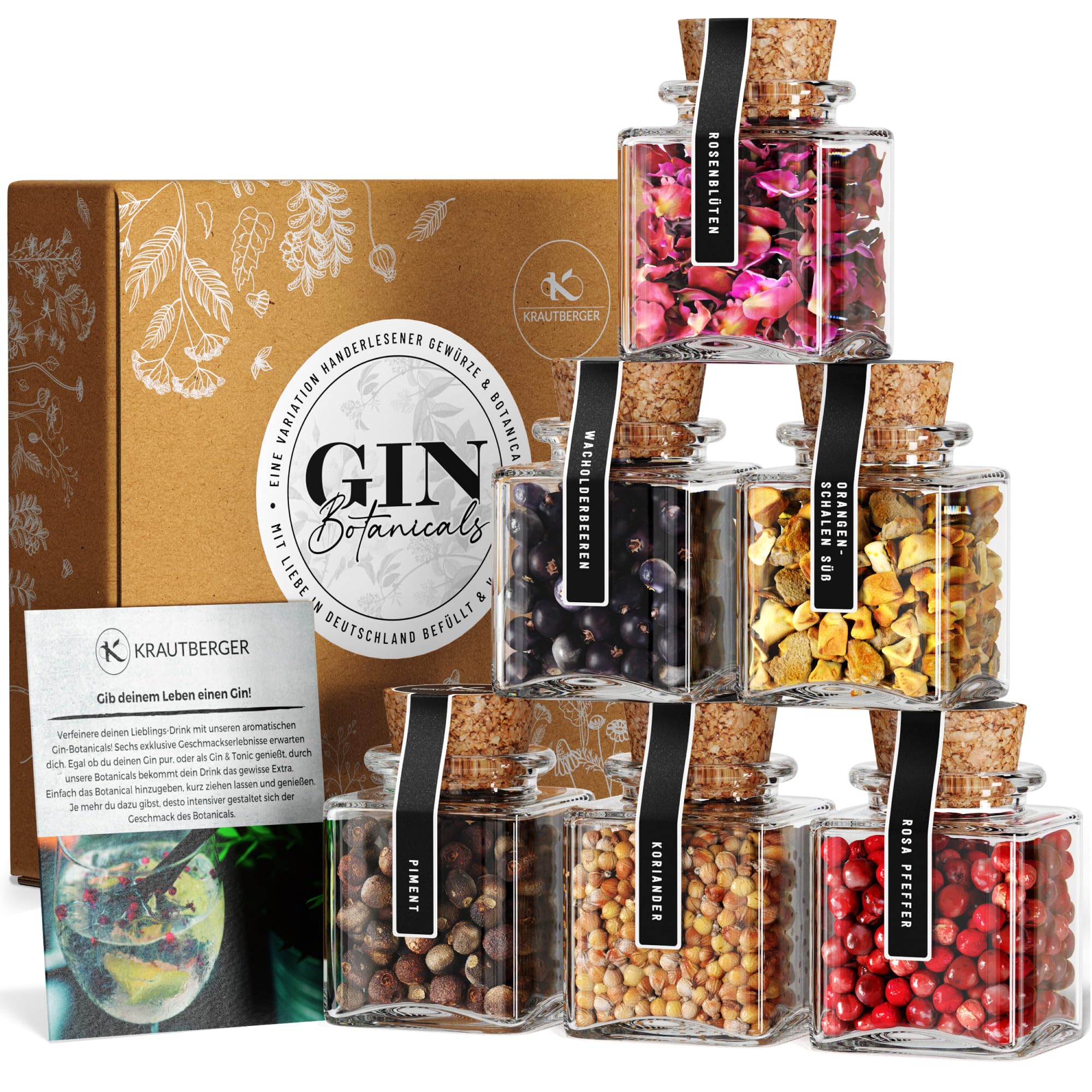 UMBRELLA Set regalo Gin Botanicals – 6 spezie di gin premium di qualità biologica con ricette, confezione regalo fai da te con additivi di gin di alta qualità per intenditori e appassionati di gin