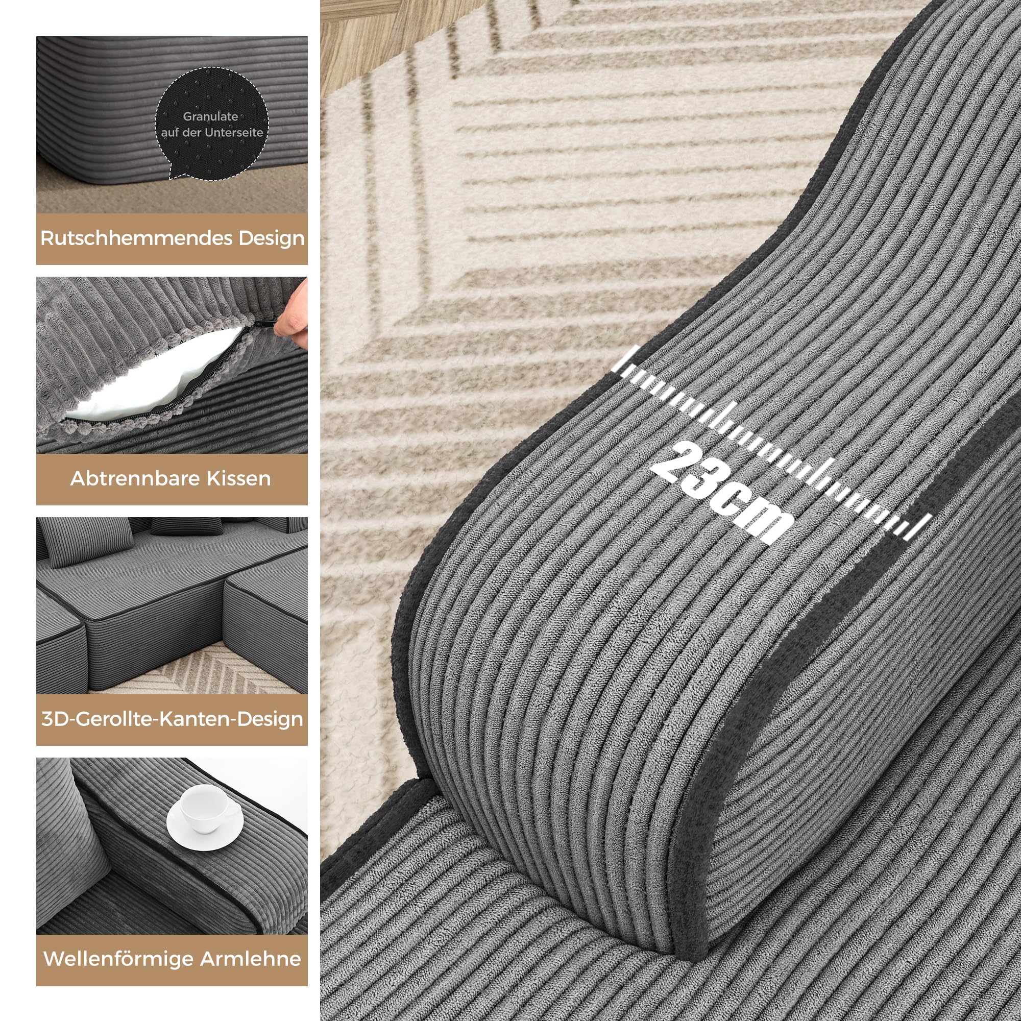 ALPHA HOME Ecksofa mit Schlaffunktion, L-Form Boneless Couch