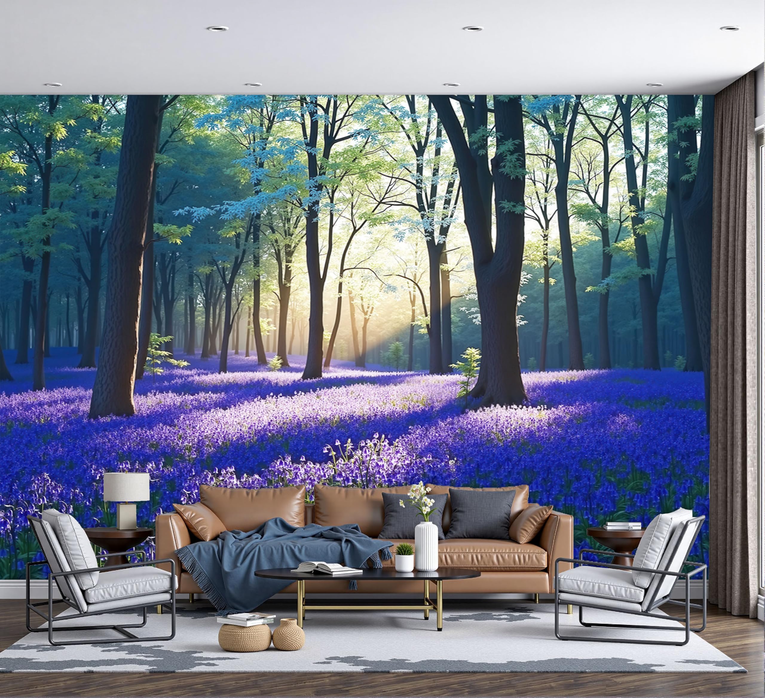 Papier peint tissu de soie forêt de jacinthes décor mural 3D