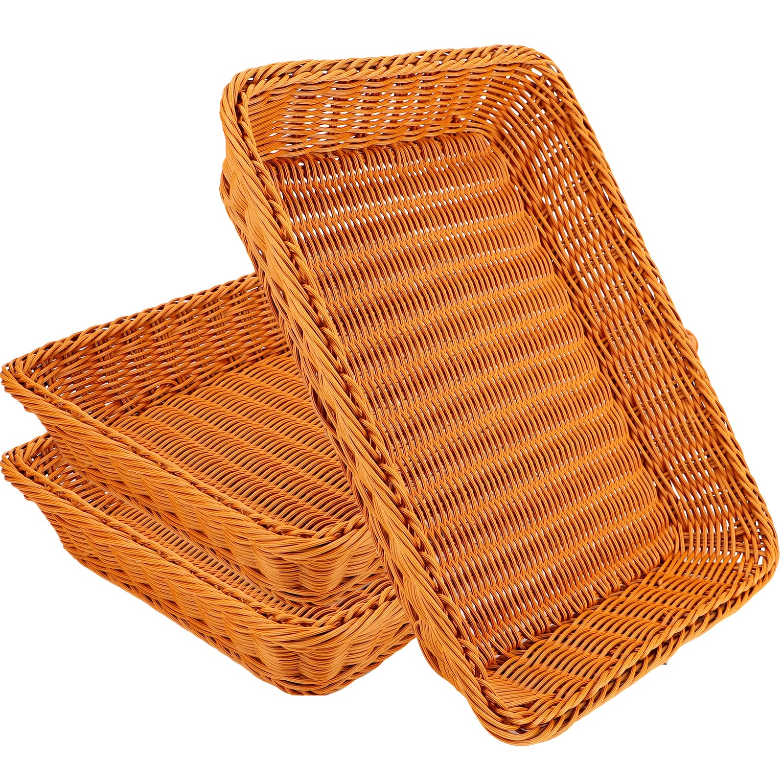 EUSOAR Large Wicker Basket, 15.8"x 11.8"x 3.0" 3pcs Bread Baskets Trays for Food Serving，Woven Tabletop Food Fruit Vegetables Serving Basket for Restaurant Bakery Family Party