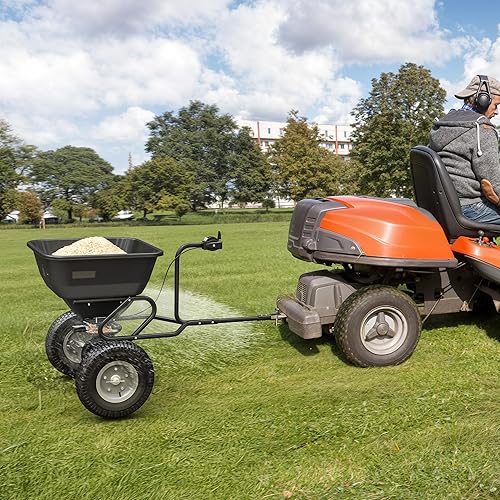 YITAMOTOR Tow Behind Lawn & Garden Broadcast Spreader for Seed Holds up to 130 lbs with 13" Pneumatic Tires and Adjustable Flow Control Lever,for Fertilizer, Grass Seed, Salt, Ice Melt, Lawn