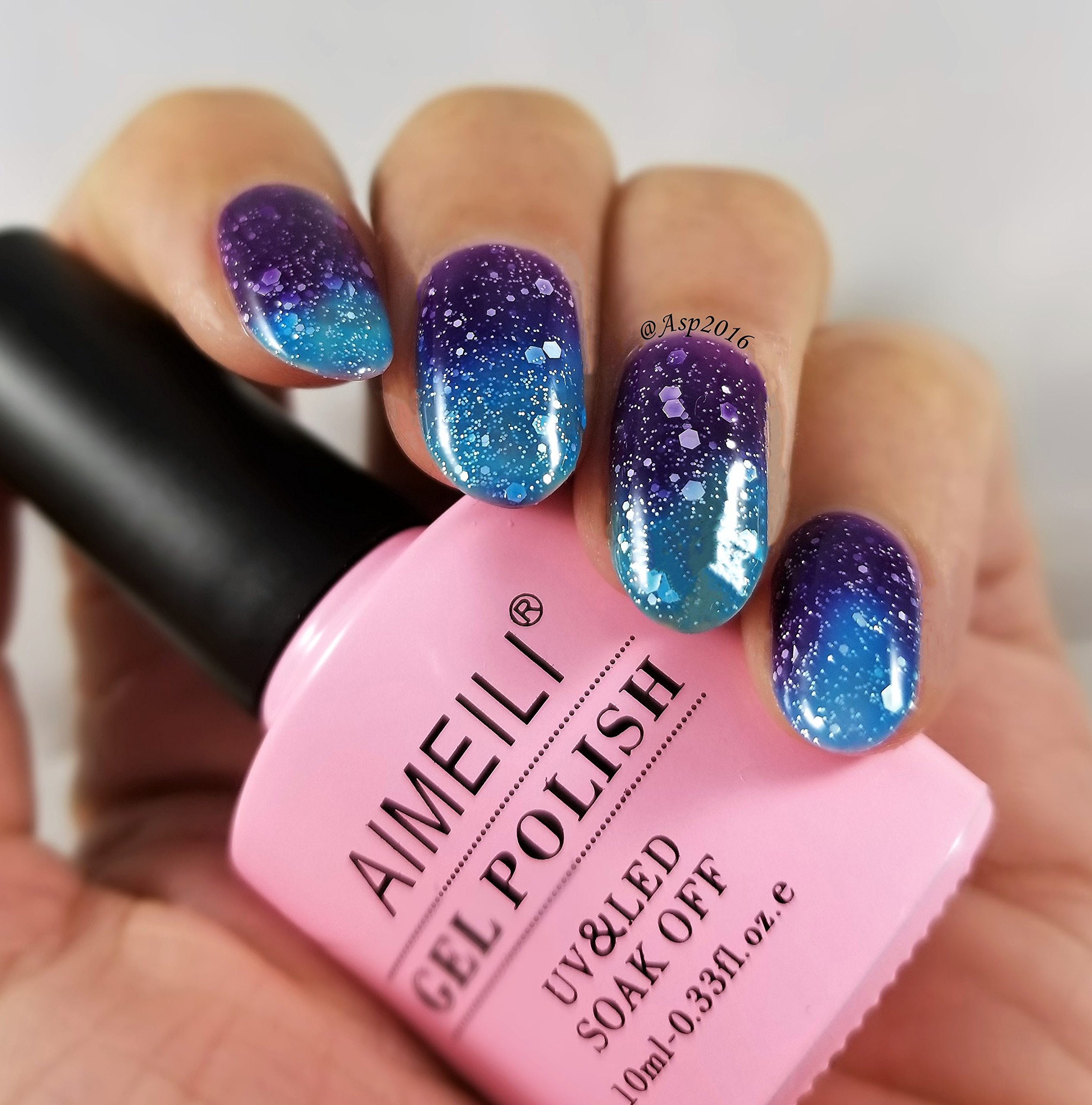 AIMEILI Soak Off U V LED Temperature Color Changing Chameleon Gel Nail Polish - Glitter Purple to Glitter Blue Full Shimmer/Diamond (TC06) 10ml