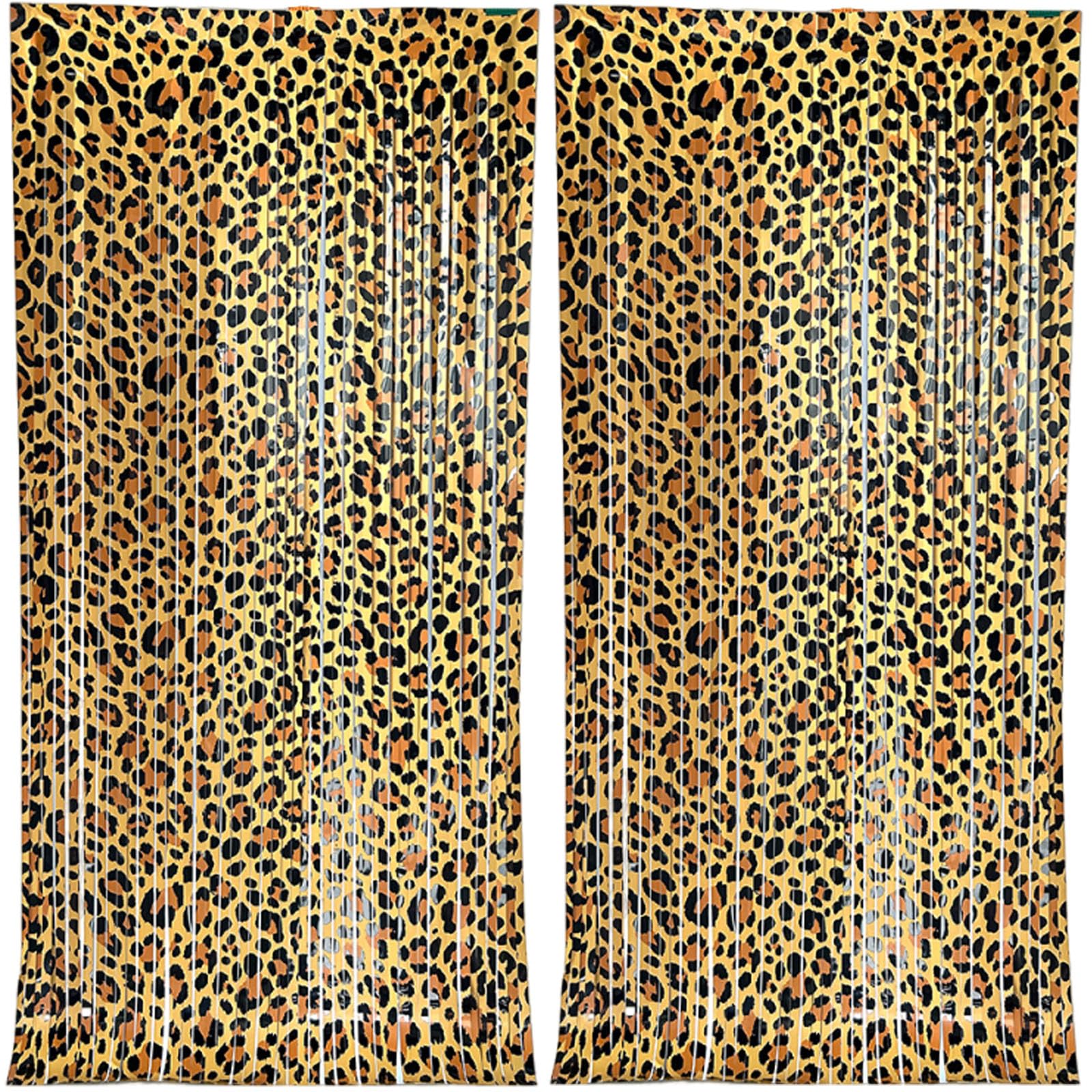 Leopard Print Birthday Decorations with Glitter Curtain, Animal Birthday Party Backdrop, Tinsel Curtains for Event Decor, 1m x 2m Foil Curtain Backdrop