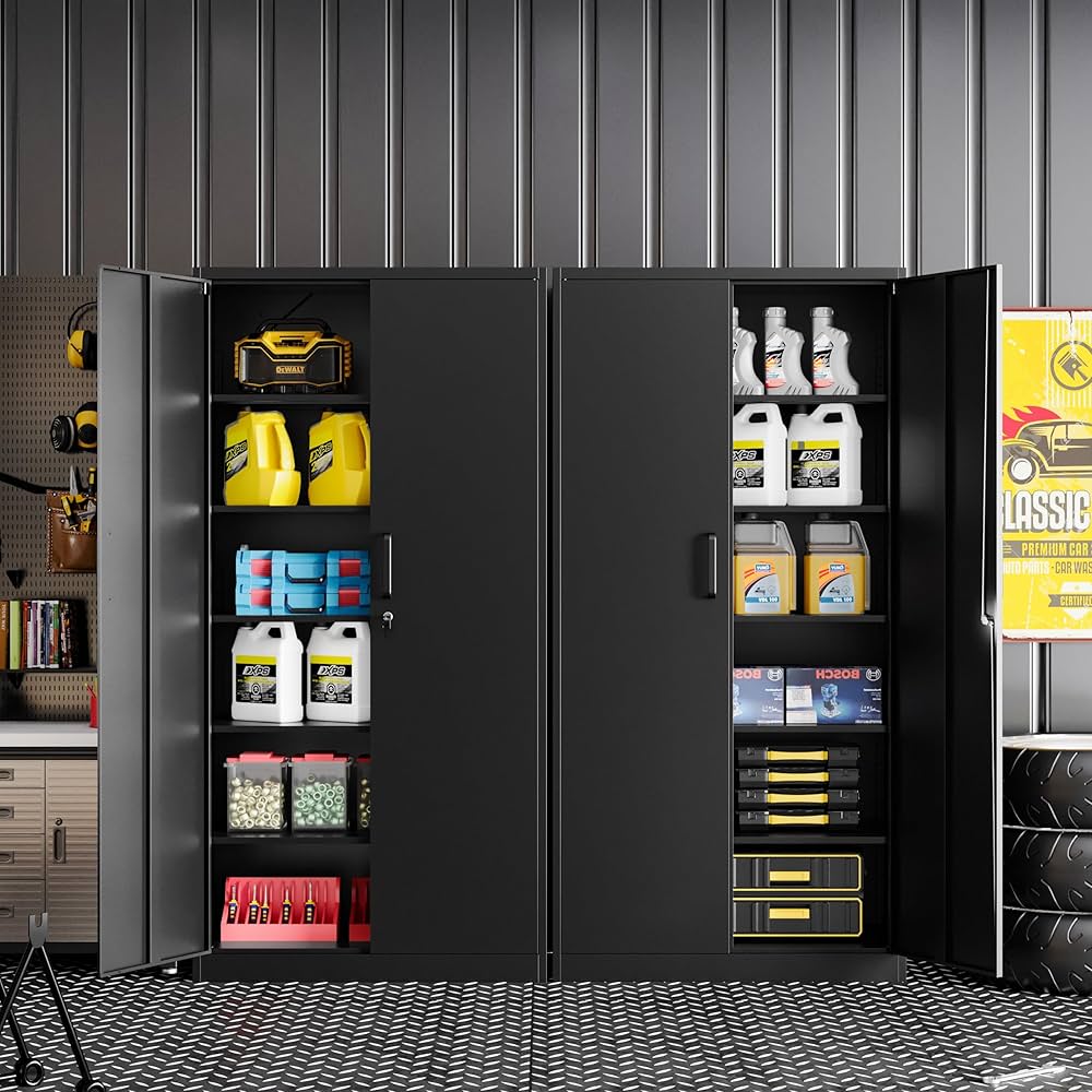 【ベル】CEO Cabinet Storage Set BYNSOE Metal Garage Storage Cabinet with Lock and 5 Adjustable