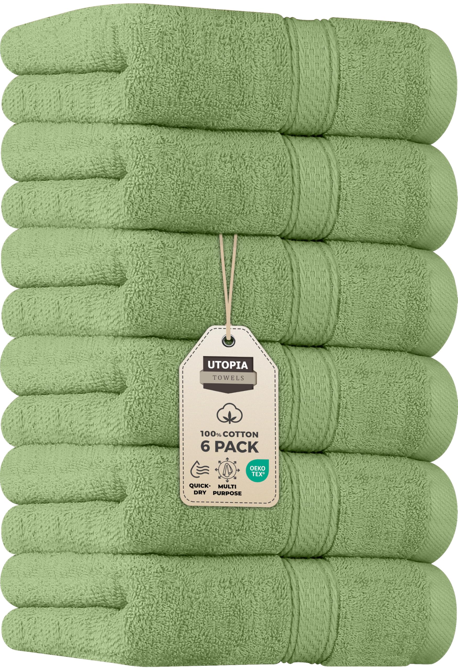 Utopia Towels 6 Pack Premium Hand Towels Set, 16 by 28 inches, 100% Ring Spun Cotton, Ultra Soft and Highly Absorbent 600GSM Towels for Bathroom, Gym, Shower, Hotel, and Spa, Sage Green