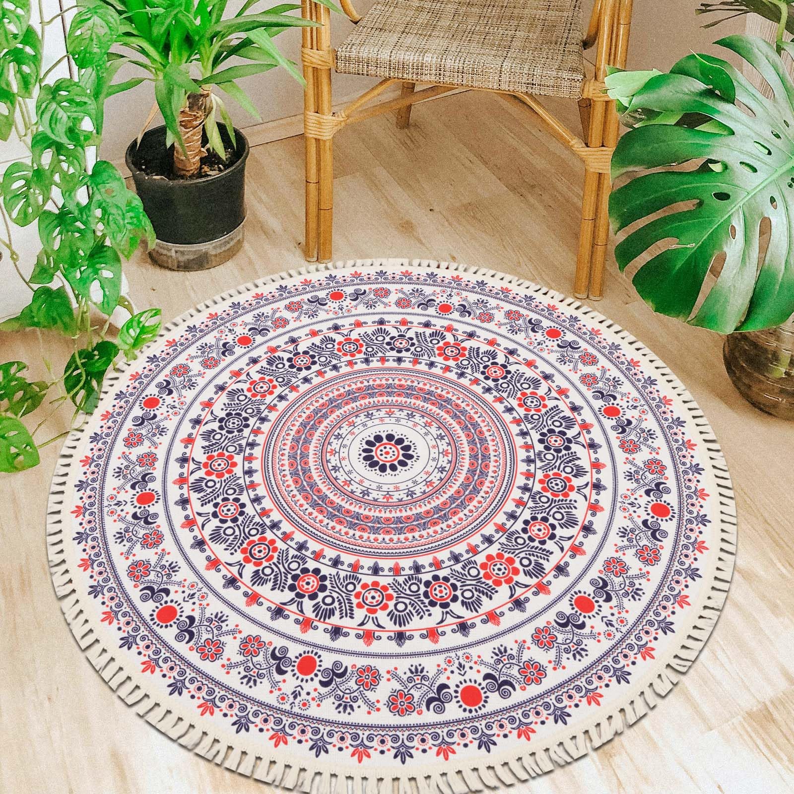 Terafeels Alfombra redonda tradicional rosa de 100 cm, portátil, para interiores y exteriores, de pelo corto, antideslizante, lavable a máquina, para sala de estar, dormitorio, cocina, entrada, 4100
