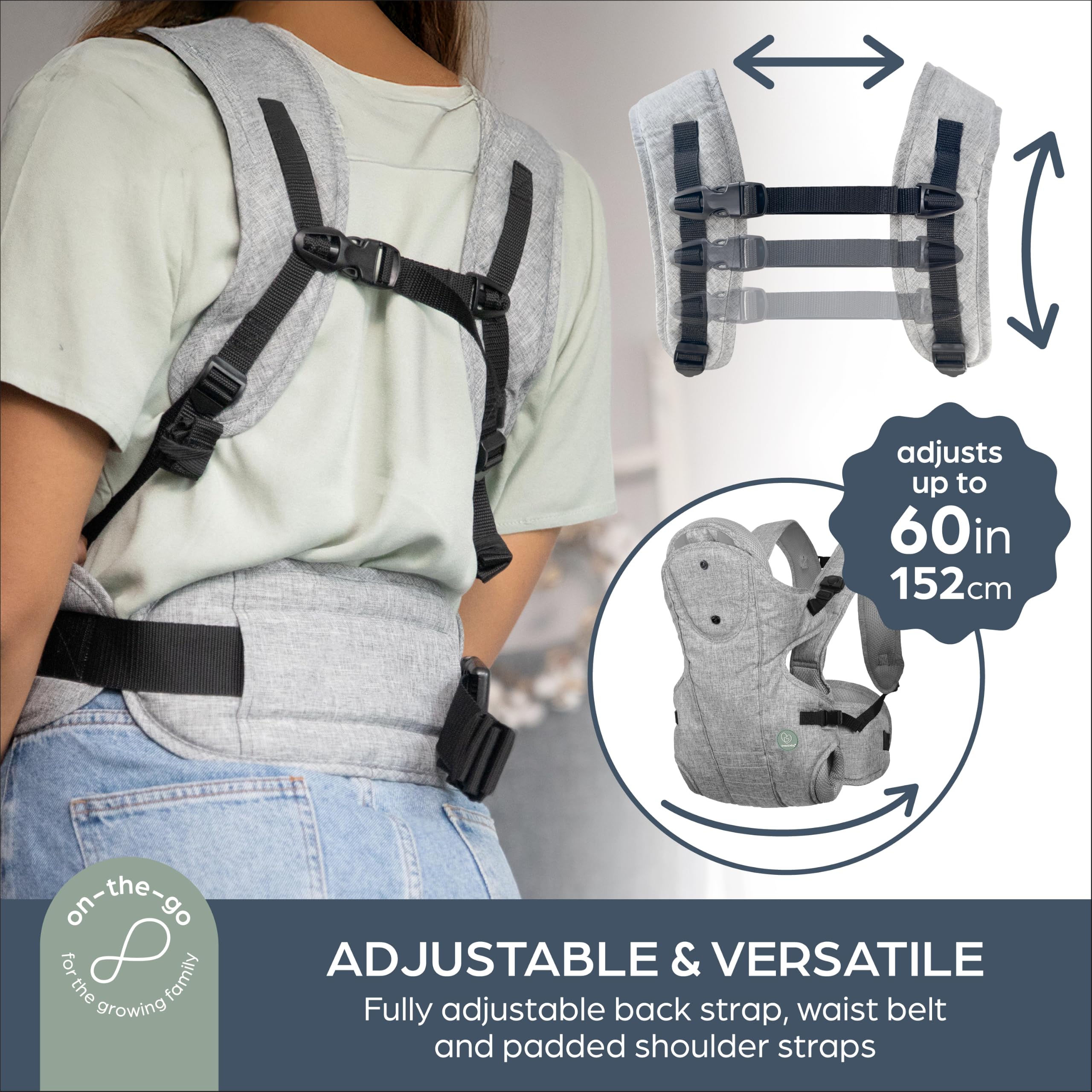 Dreambaby Oxford - Marsupio regolabile 3 in 1, comodo ed elegante, per neonati e bambini, adatto per bambini da 3,4 a 15 kg (circa 3-12 mesi di età)