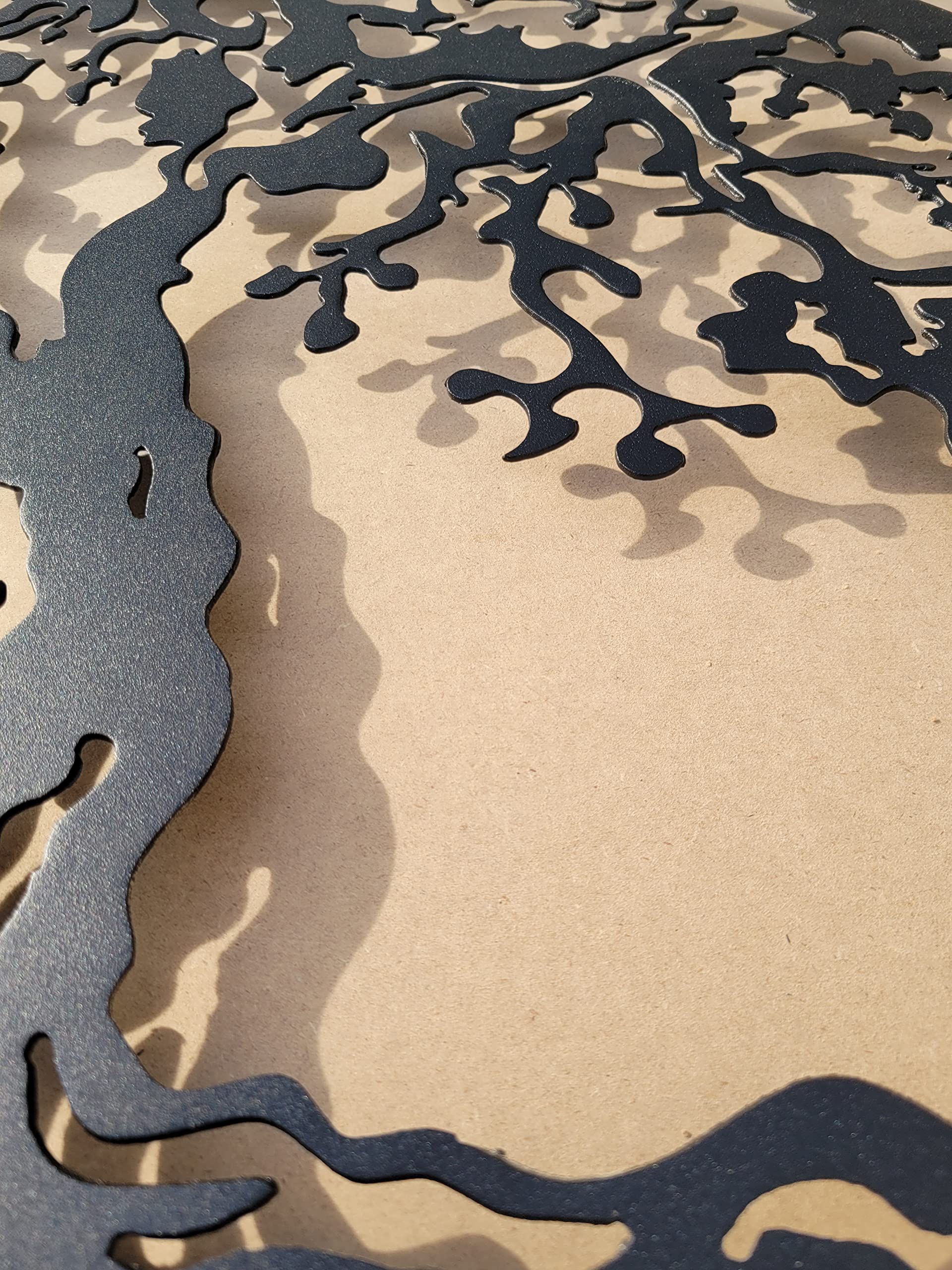 Baum des Lebens Wanddeko aus Metall – Schwarze Stahl-Wandkunst, 90 cm Rund, Indoor & Outdoor