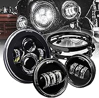 Vista 12 de TRUE MODS - Faro delantero LED de 7 pulgadas para Harley Davidson [acabado negro] convertidores H4 Plug and Play para Road King Electra Glide Ultra