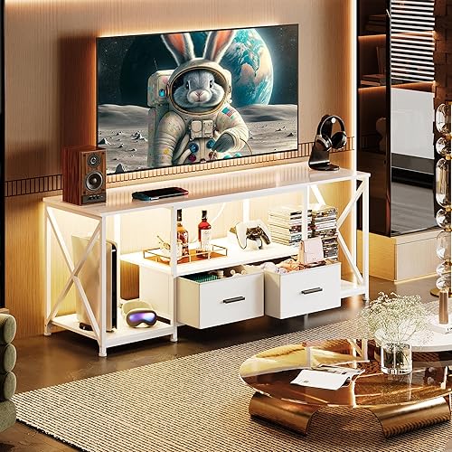 Modern White 55 INCH Dresser TV Stand with Power Outlets