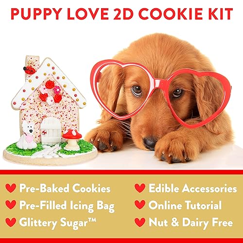 Miniatura 3 de Bakery Bling Kit de casa de galletas de San Valentín  Puppy Love 2D House  Casa de galletas de azúcar prehorneadas y piezas base para construir la