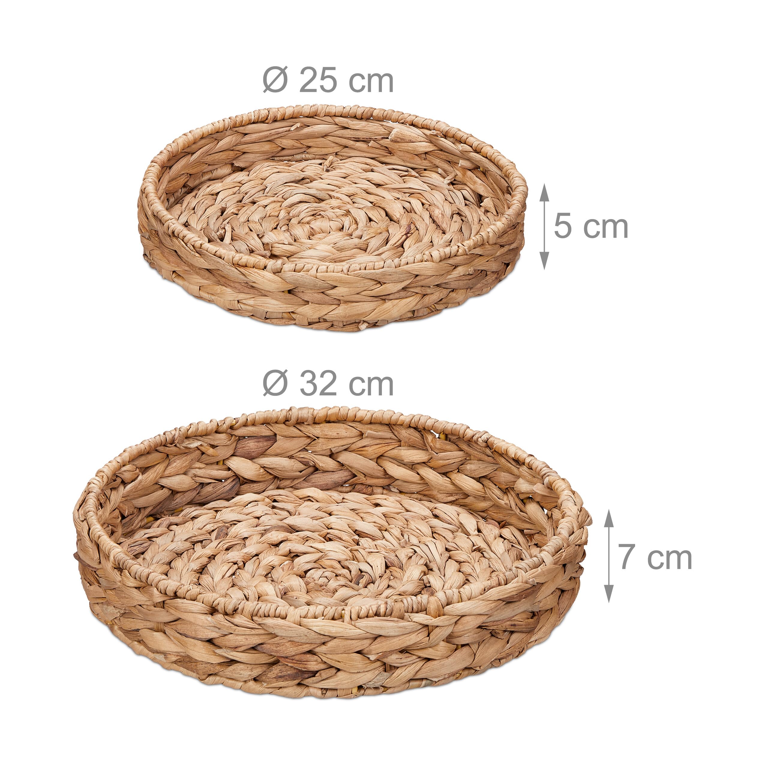 Relaxdays Vassoio da Portata, Set da 2 Ciotole Ø 32 e 25 cm, Centrotavola Svuotatasche Rotondo, Aspetto Vimini, Naturale