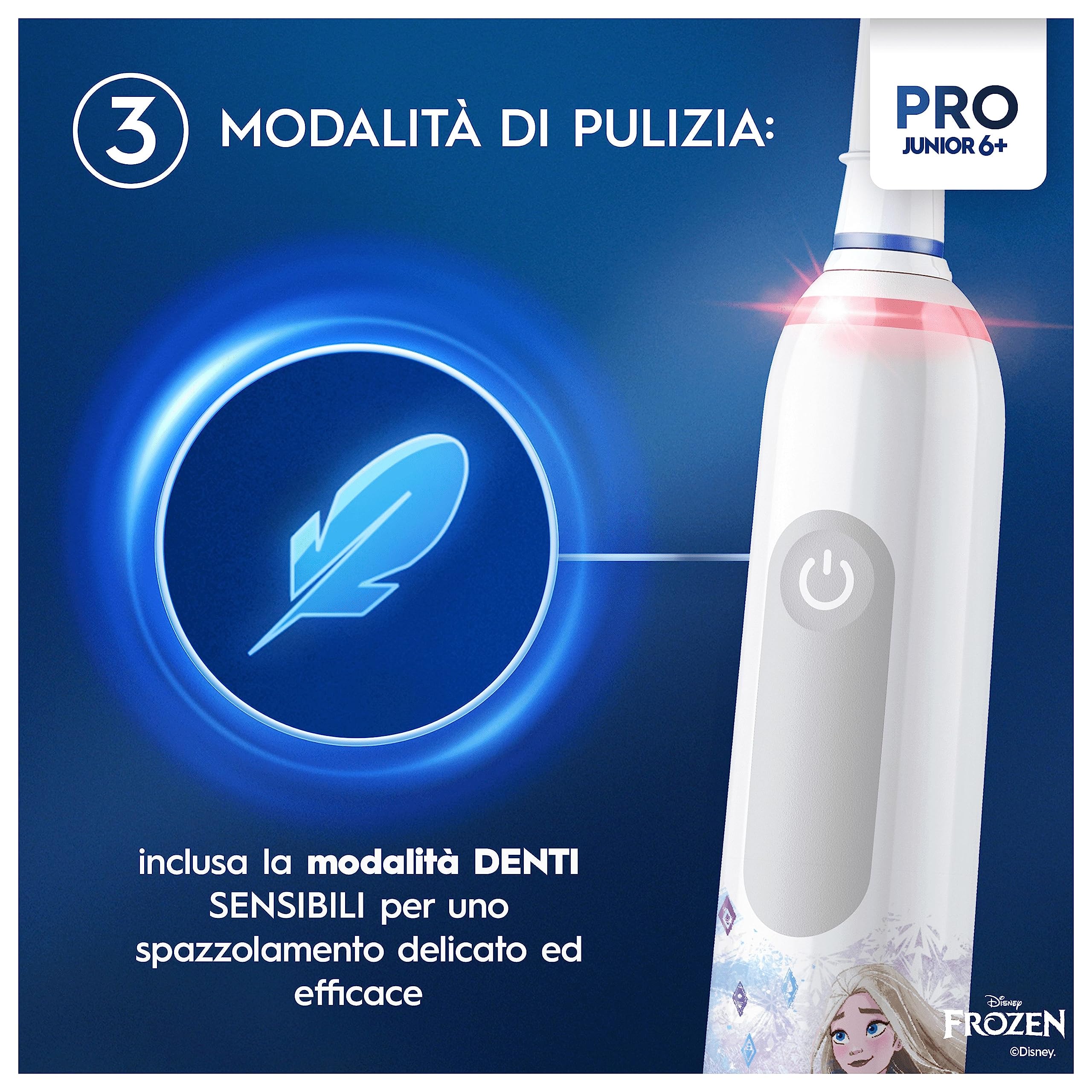Oral-B Spazzolino Elettrico Pro Junior Disney Frozen, da i 6 Anni, Bianco | Dai i 6 Anni in Su, Ricaricabile, Testina di Ricambio per Spazzolino Elettrico, Gengive Protette, Pulizia Denti Efficace