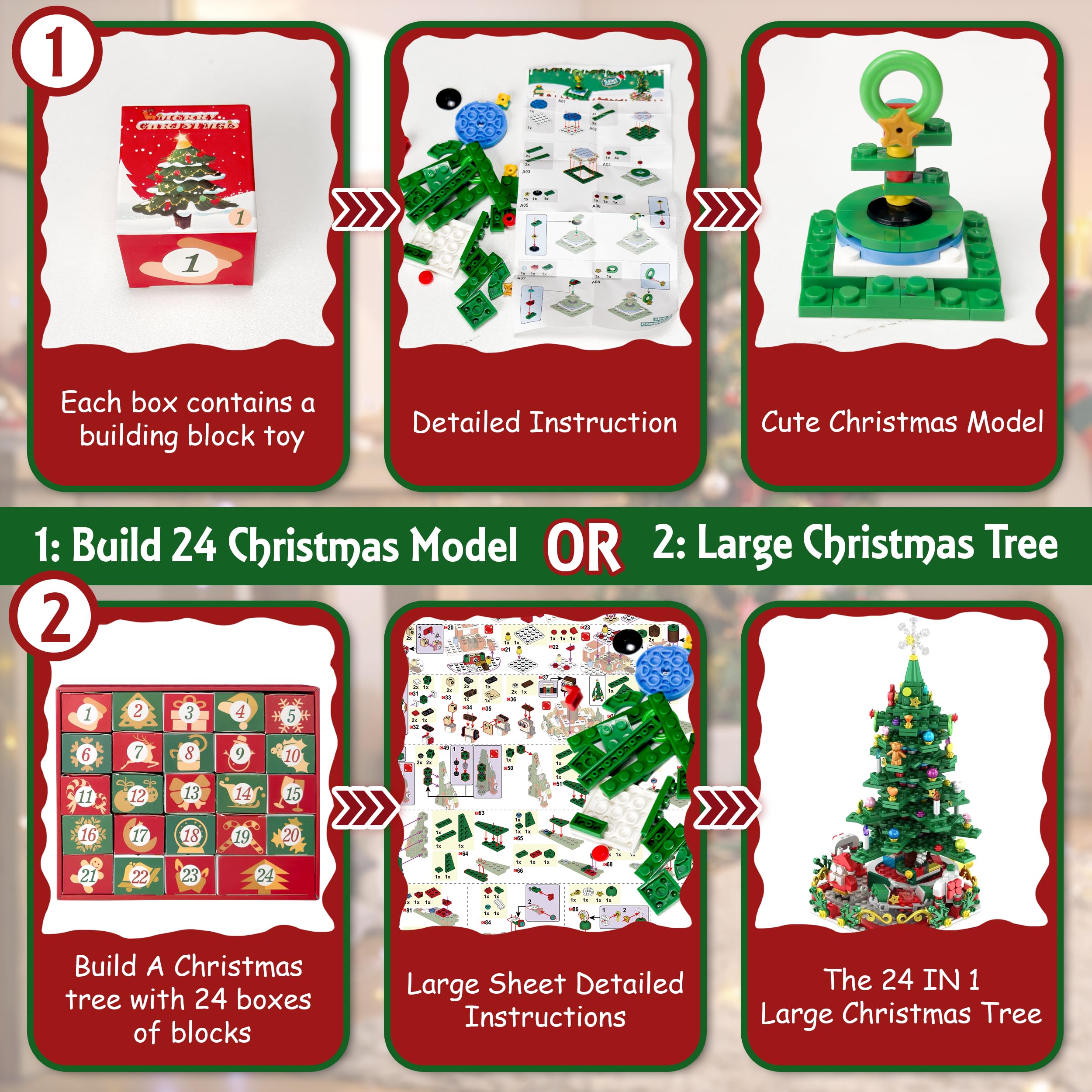 LINAYE Advent Calendar 2024, Christmas Tree Building Blocks Set for Kids Teen Adults, 24 Days Christmas Countdown Calendar, Christmas Building Toys, Christmas Advent Gifts for Boys Girls Women Men