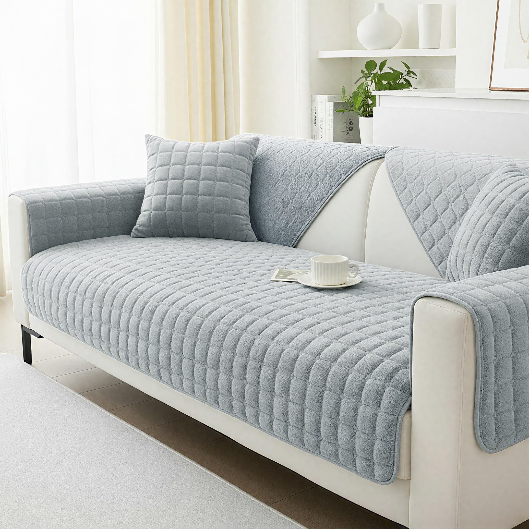 LUSCHEER Sofa Covers 1 2 3 Seater Soft Flannel Couch Cover, Universal Cushion Covers Non-Slip for Corner L Shape Sectional Sofa Furniture Protector (Grey, Pillowcase 45x45cm) โ image 1