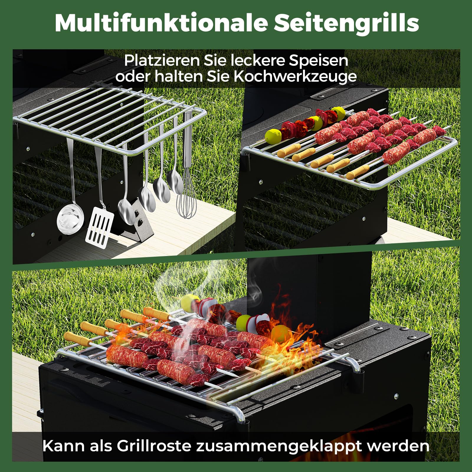 GYMAX Holzofen, tragbarer Campingofen mit hitzebeständigem Glasfenster, Grillrost & Topfhalter, Zeltofen für Outdoor-Kochen, BBQ, Picknick, 54 x 36 x 44 cm