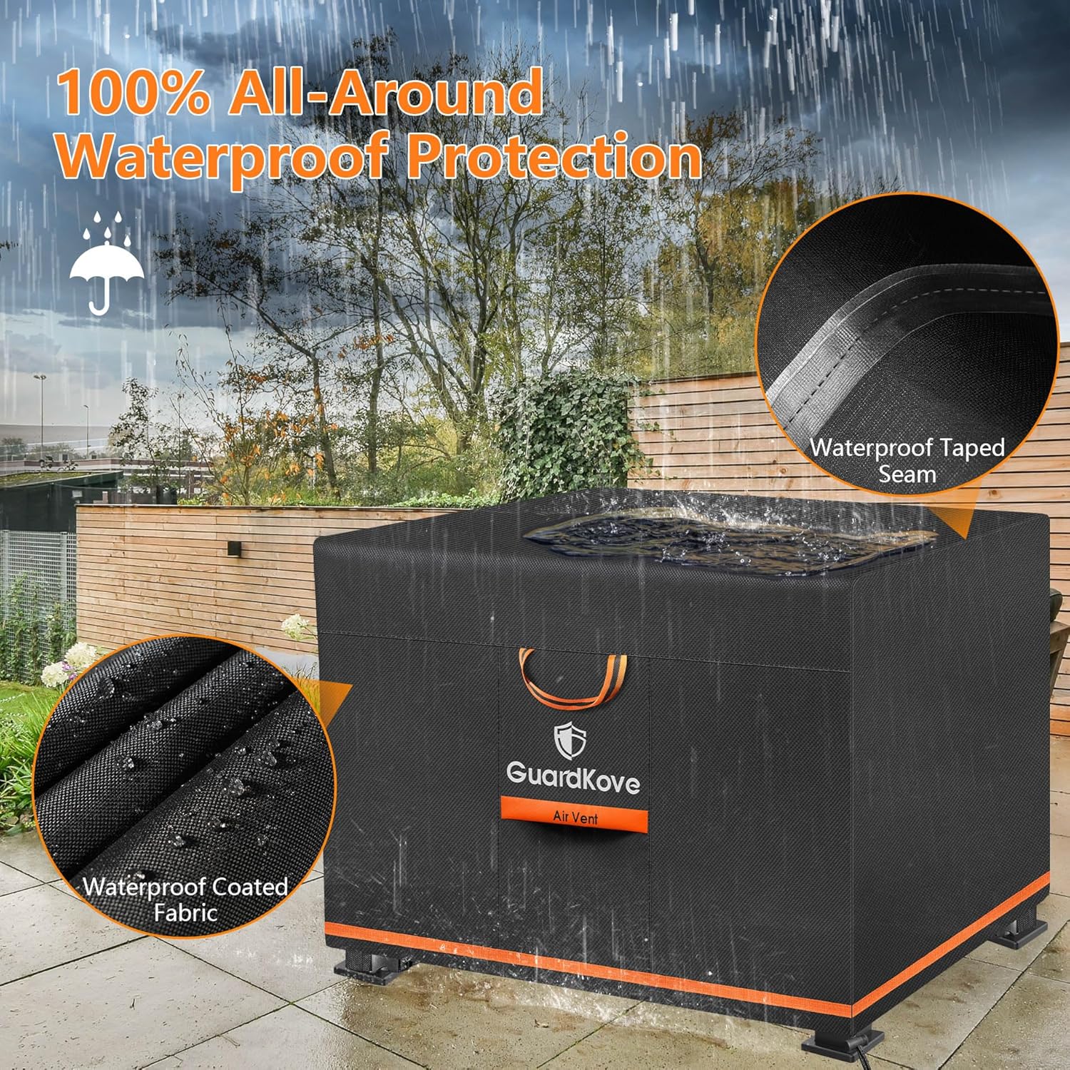[Upgraded 1000D Heavy Duty Fabric] 32” Fire Pit Cover Square for 29”- 32” Fire Pit/Table, Waterproof Tear & Fade Resistant Firepit Cover with Buckle, Air Vents, Drawstring (32”L x 32”W x 24”H, Black) - Image 4