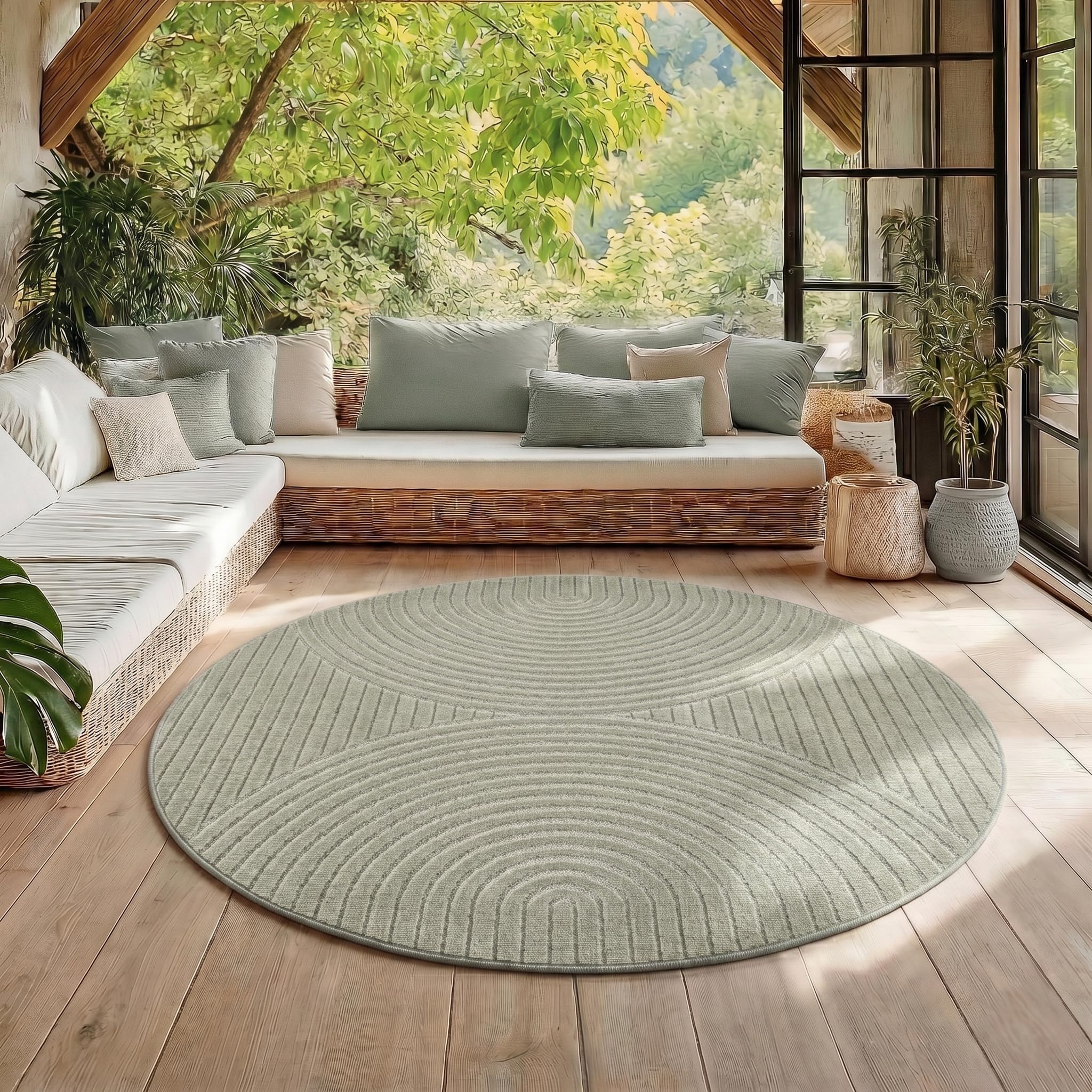 HomebyHome Kurzflor Teppich Wohnzimmer Schlafzimmer 3D Hoch-Tief-Effekt, Skandinavisch Boho Motiv, für Outdoor Bereich geeignet Terrassen oder im Balkon