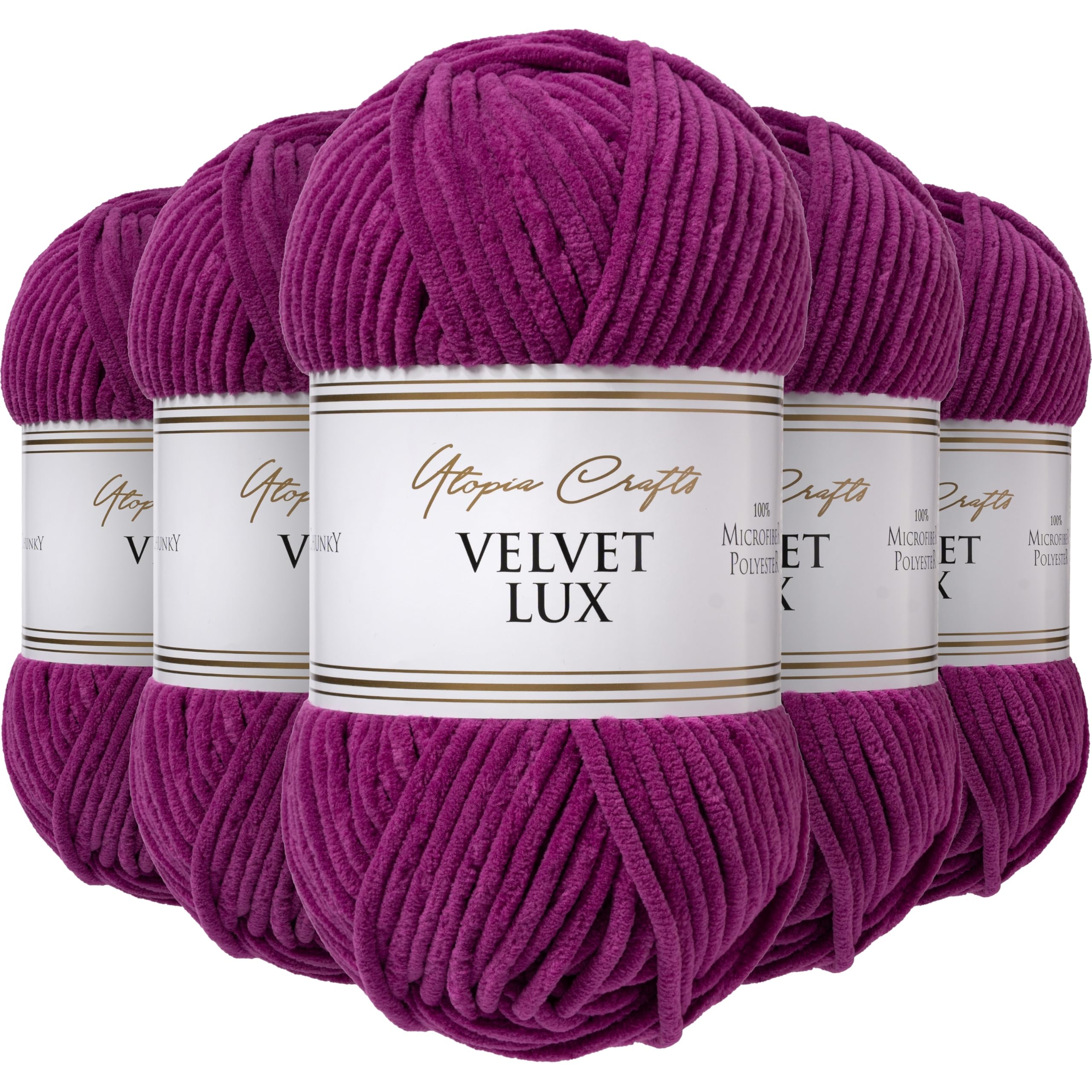 Utopia Crafts Velvet Lux Chenille Super Soft Chunky Yarn for Knitting and Crochet 5X 100g (Berry Magenta)