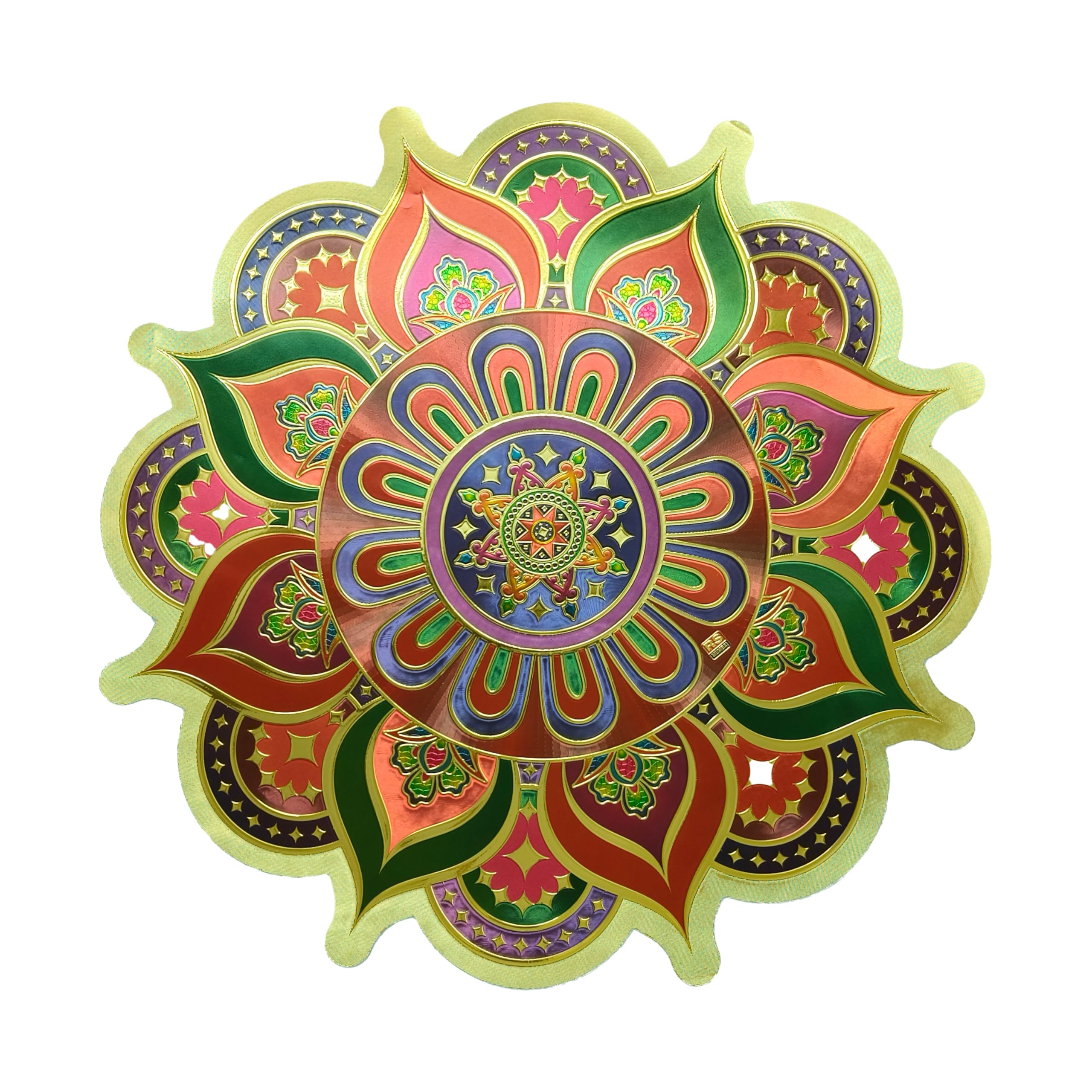 Premium Medium Size Gold Rangoli Waterproof Stickers/kolam Sticker/Designed Rangoli Stickers for Pooja Room/Floor Hall Decor Waterproof PVC Vinyl Stickers/Self-Adhesive (L 36 X W36 Cm) (Design 3)-image-13