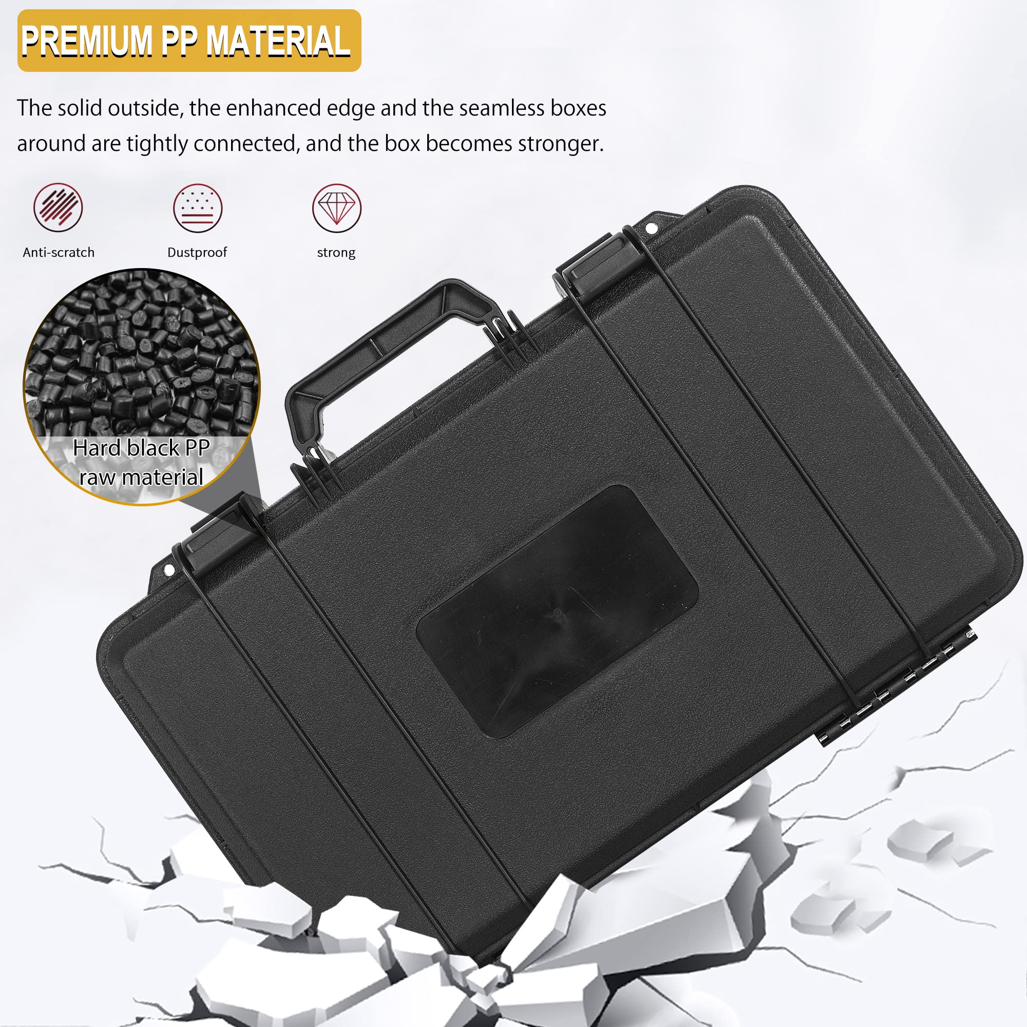 TORIBIO Funda rígida para micrófono, drones, cámara, equipos, estuche de almacenamiento portátil, caja dura de espuma precortada, caja de seguridad anticaídas para viajes, excursiones de mano, 17 x 10