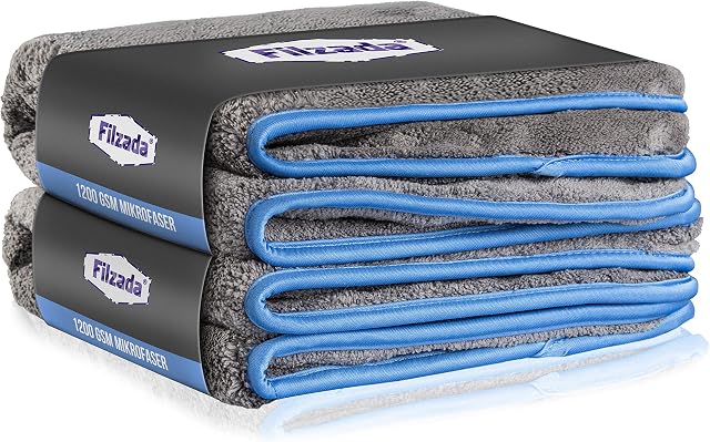 Filzada® 2x Ściereczka z mikrofibry do ochrony lakieru samochodowego 1200 GSM - niewiarygodnie chłonna i niestrzępiąca się dzięki wyjątkowo miękkiej mikrofibrze - ściereczka do polerowania samochodu do