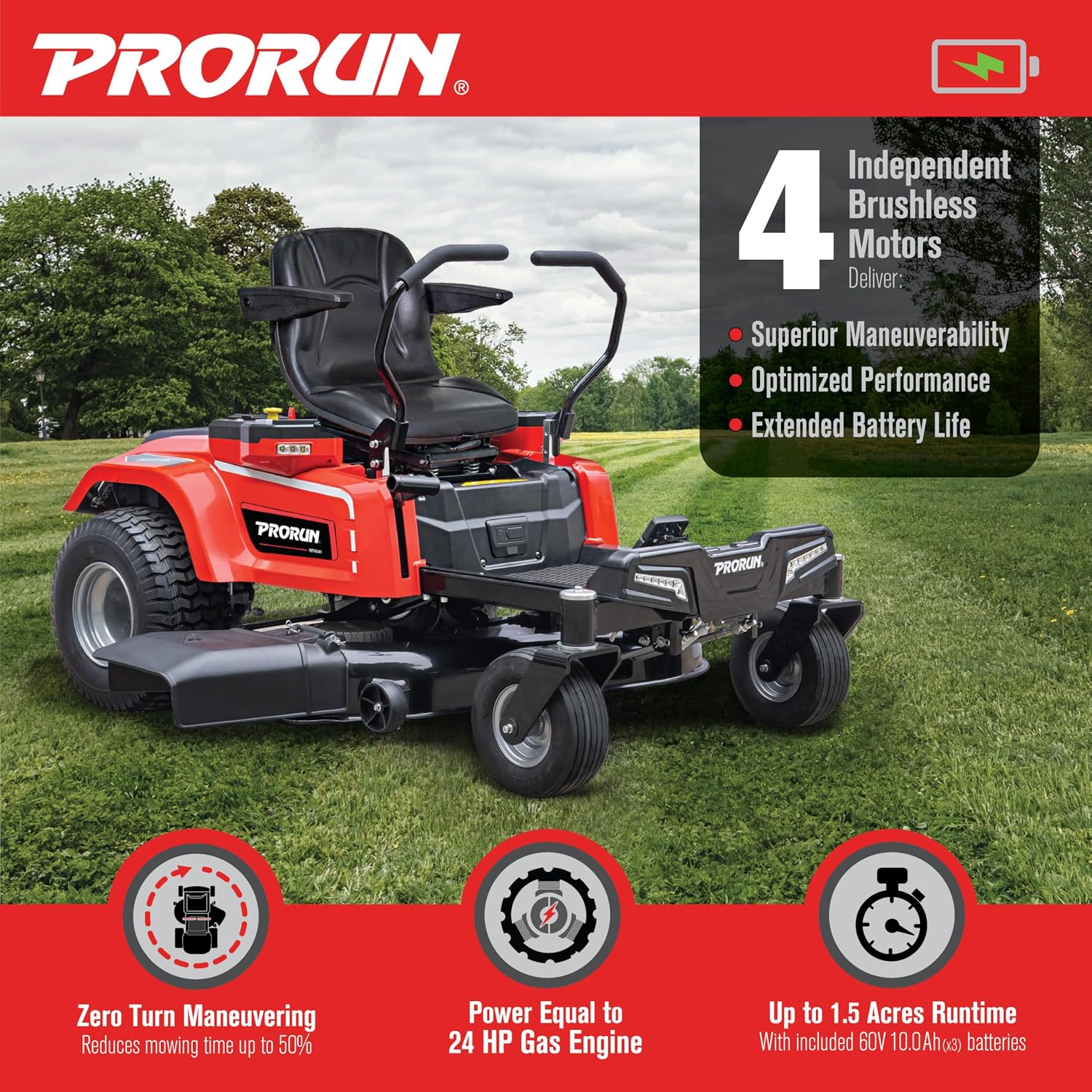 PRORUN 60V Zero Turn Riding Lawn Mower photo 4