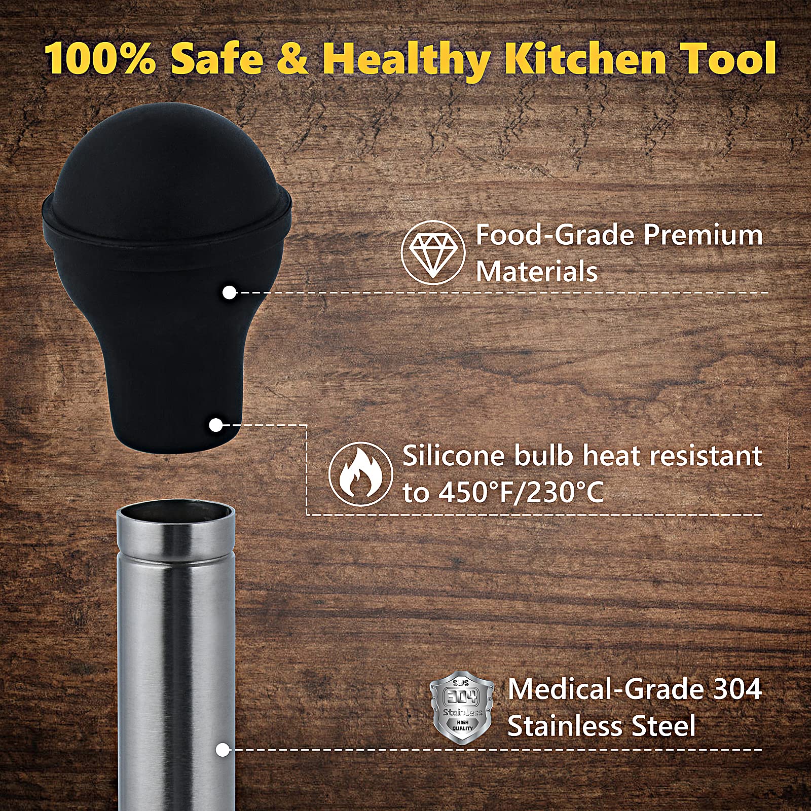 Set per arrosto per tacchino con timer e lacer, in acciaio inox, con lampadina in silicone, 2 iniettori di sapore, spazzola in silicone, timer pop-up, lacer per tacchino e spazzola per la pulizia, un