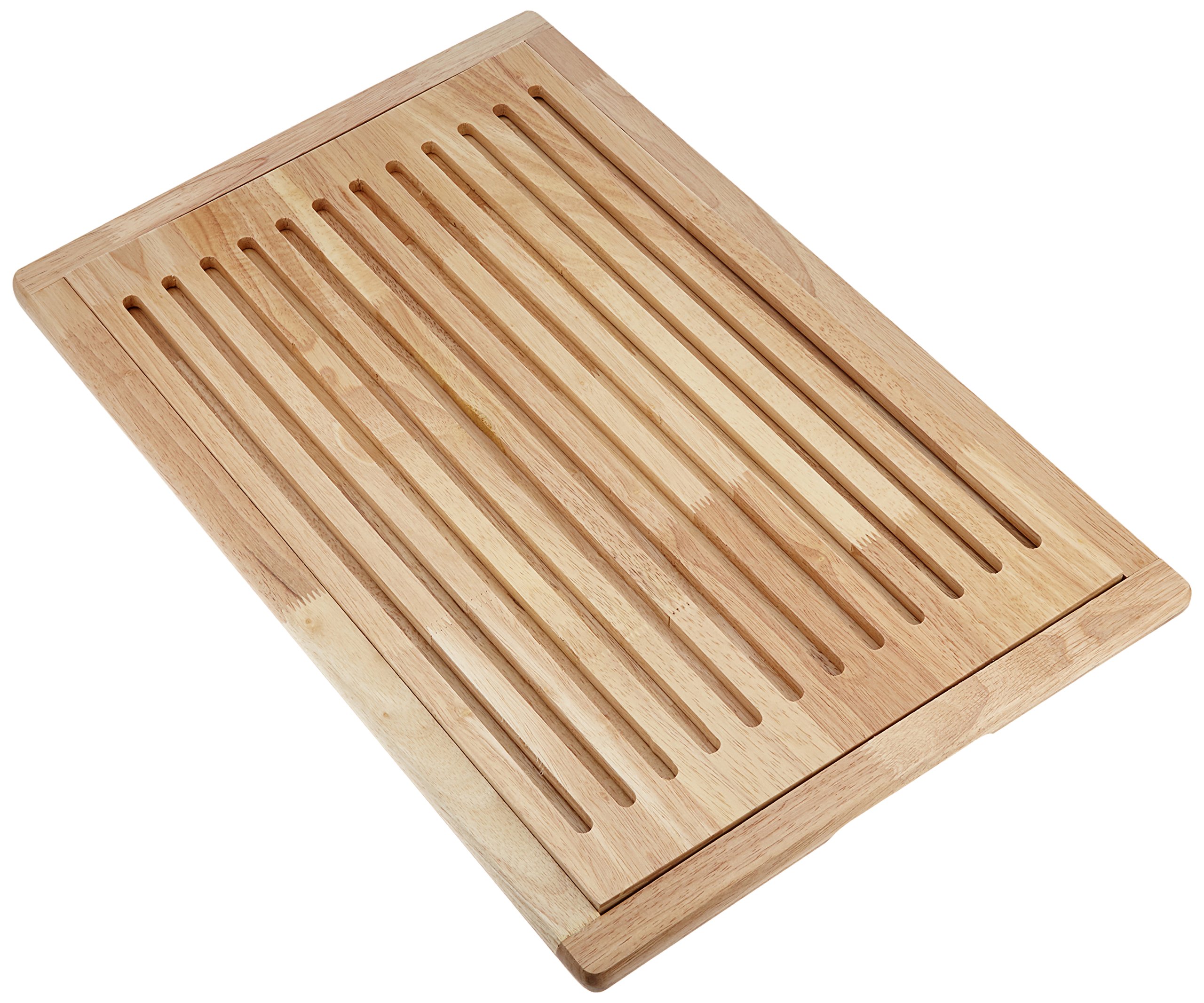 APS Planche à pain « Rubber Wood » - Planche à découper - Avec bac ramasse-miettes amovible - 4 pieds antidérapants - 60 x 40 cm - Hauteur : 2 cm