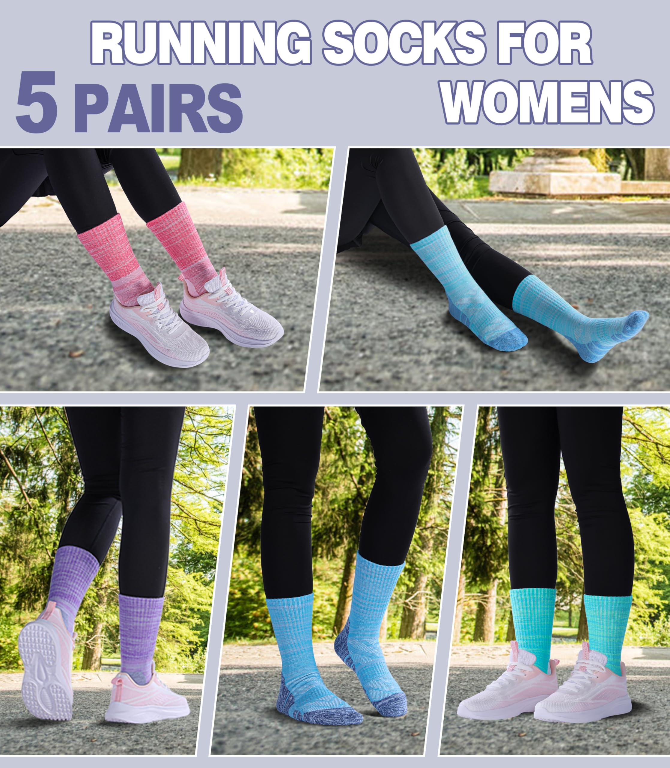 Calcetines de senderismo para mujer, para correr, atléticos, gruesos, de compresión, absorben la humedad, 5 pares